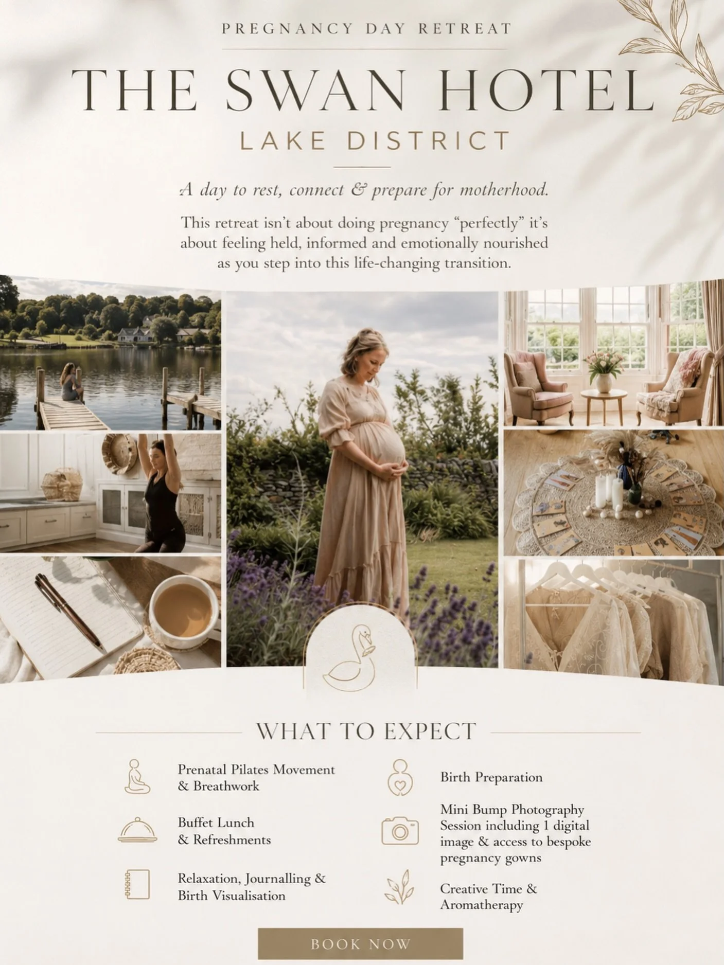 Pregnancy Retreat Day at The Swan Hotel, Lake District 

A day to rest, connect &amp; prepare for motherhood

Set within the beautiful surroundings of The Swan Hotel in the Lake District, this intimate Pregnancy Day Retreat is a nurturing, confidence