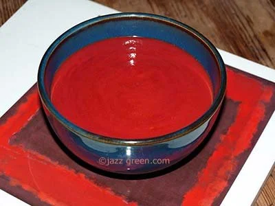 bowl of soup - chillies, red peppers, beetroot, red onions, paprika.