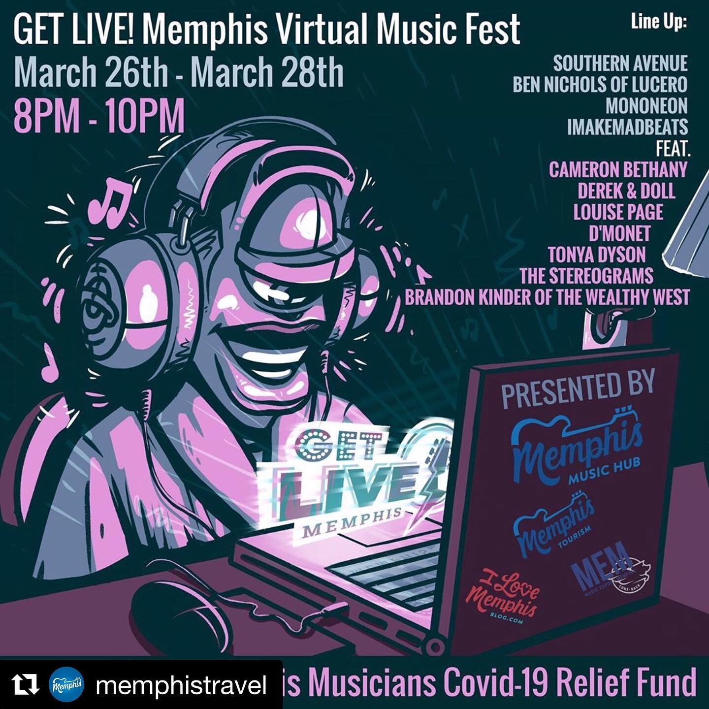 Support Memphis Music!
.
#Repost @memphistravel
・・・
GET LIVE! Memphis Virtual Music Fest is going down this week with a kick-off pop-up performance by @tonyareneedyson tonight at 7pm via Instagram live. @musicexportmem onation link in bio. &bull;

Me