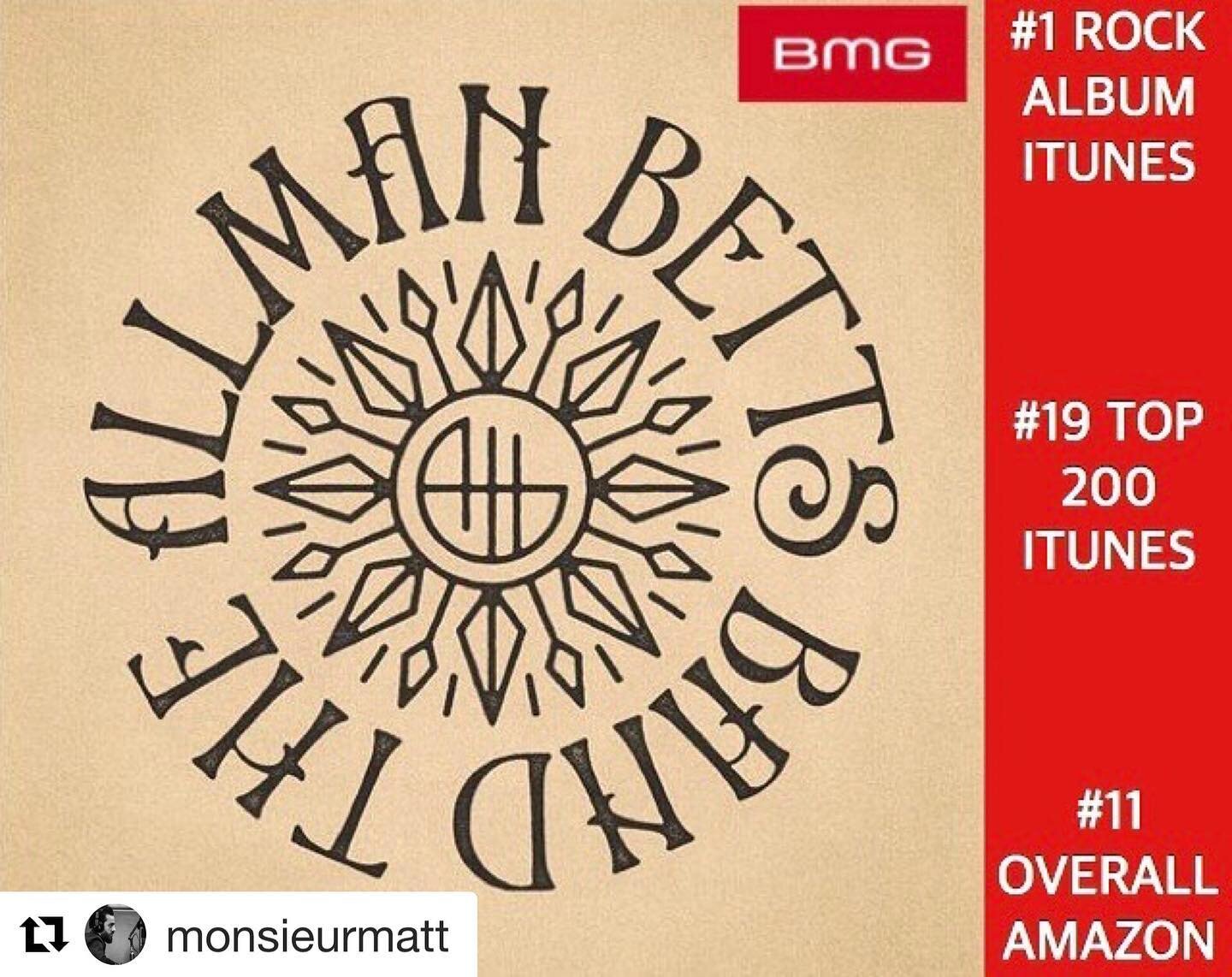 Big congrats to these guys. Such a great album. Humble brag - it was mixed straight from 2&rdquo; tape at our studio. That was a blast. 
#Repost @monsieurmatt with @get_repost
・・・
Our little record is number one ! Congrats fellers ! @allmanbettsband 