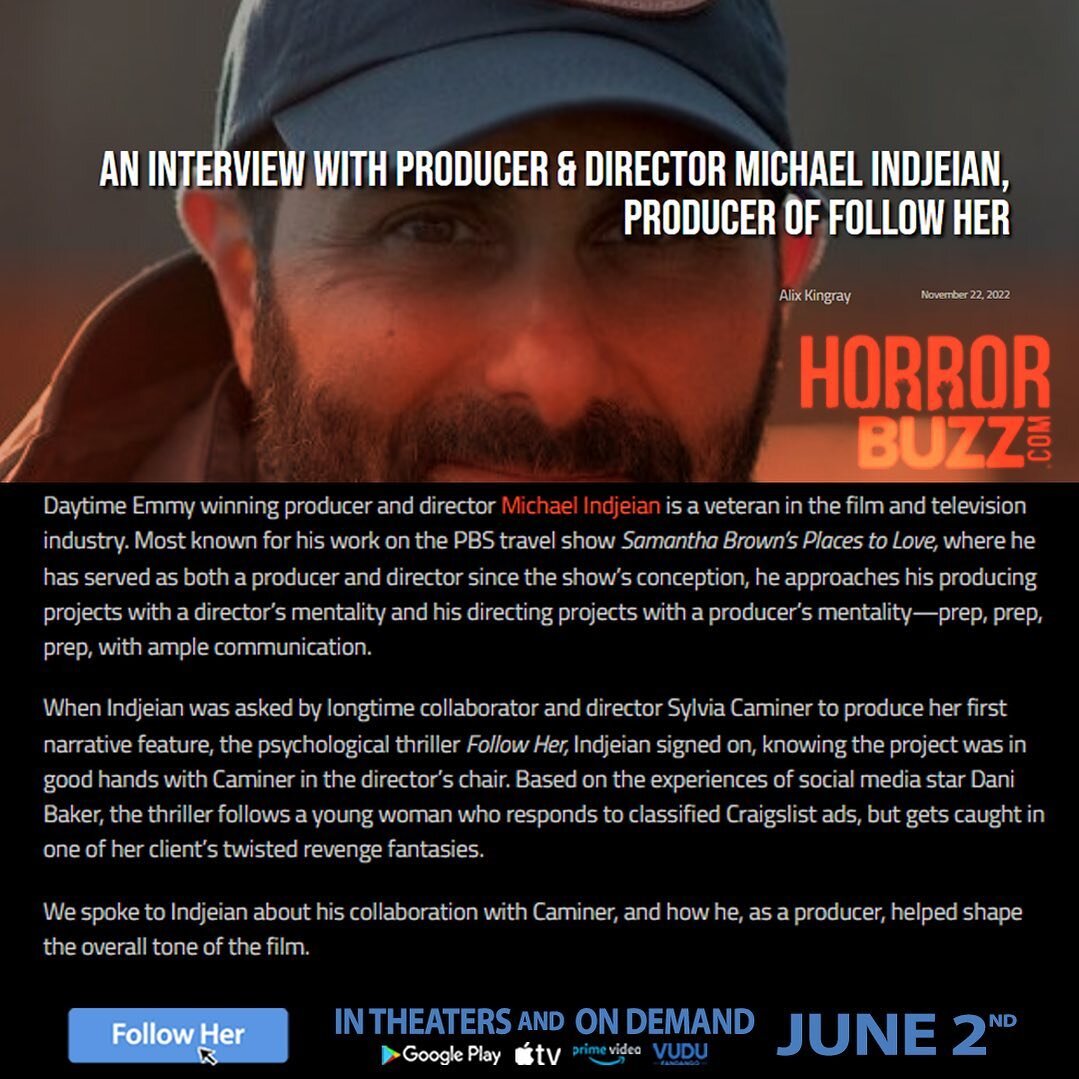 Thank you @horrorbuzz for this terrific interview by #Alixkingray with our Rockstar of a Producer #MichaelIndjeian @giddyproductions !!! @followherfilm  Link to Interview &hellip; https://www.horrorbuzz.com/movies/an-interview-with-producer-director-