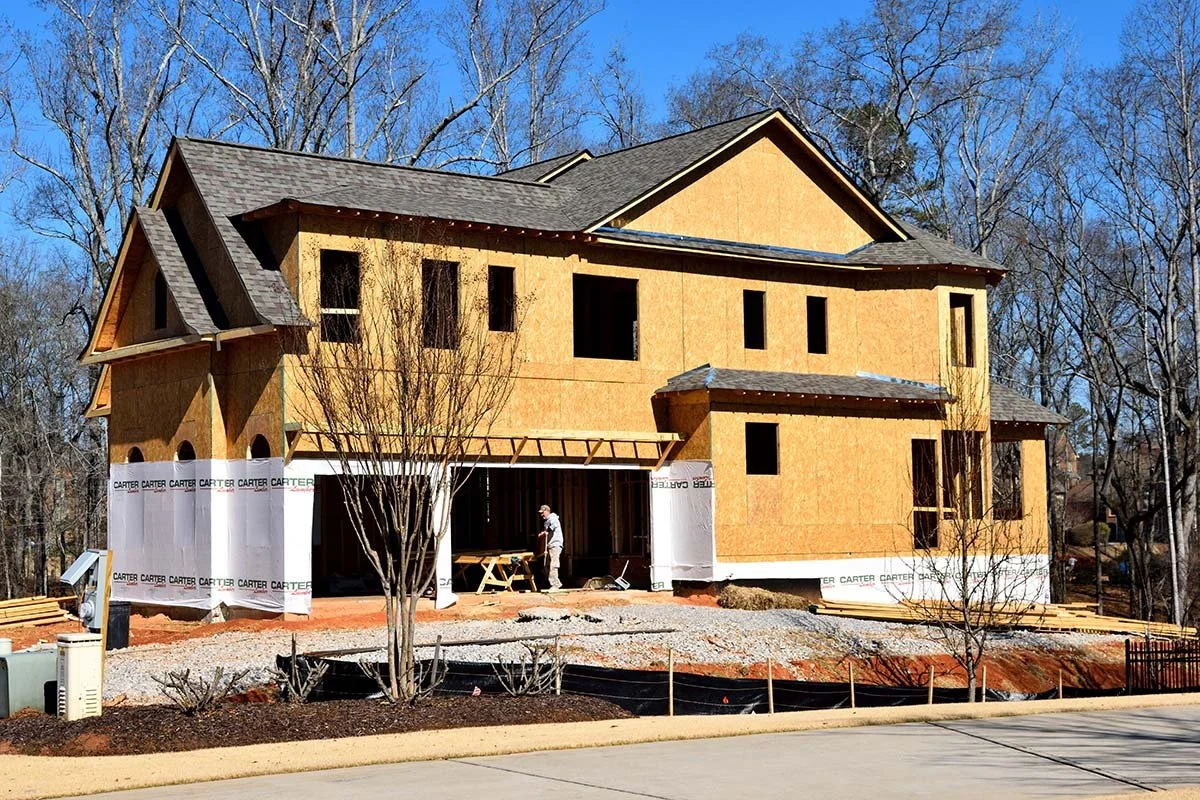 Custom home under construction.