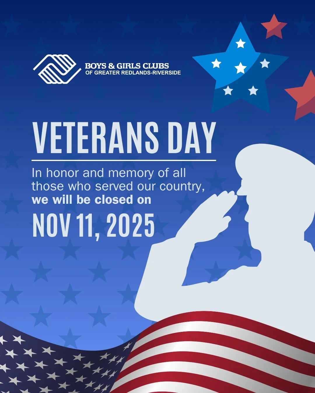 Reminder all our locations will be closed in observance of Veteran's Day Tuesday, Nov. 11.
Have a safe and happy holiday and we will see for our regular hours Wednesday.