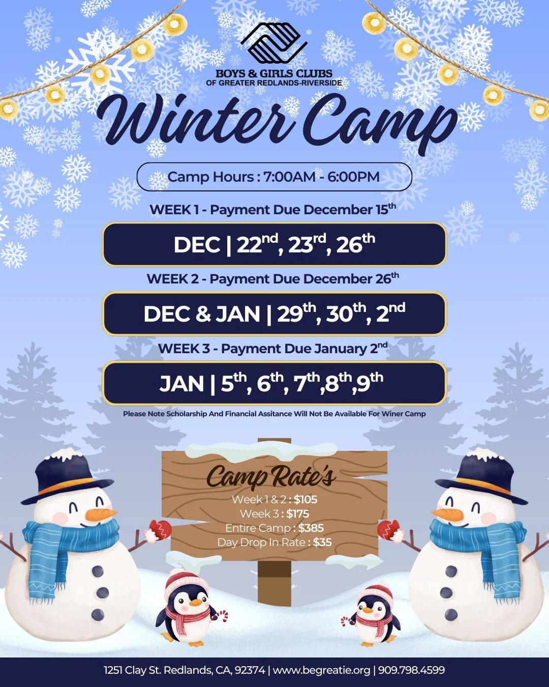 ❄️✨ Winter Camp Registration is NOW OPEN! ✨❄️

Winter break is right around the corner, and we&rsquo;re excited to welcome kids to a safe, fun, and enriching place to spend their days! At Boys &amp; Girls Clubs of Greater Redlands-Riverside, Winter C
