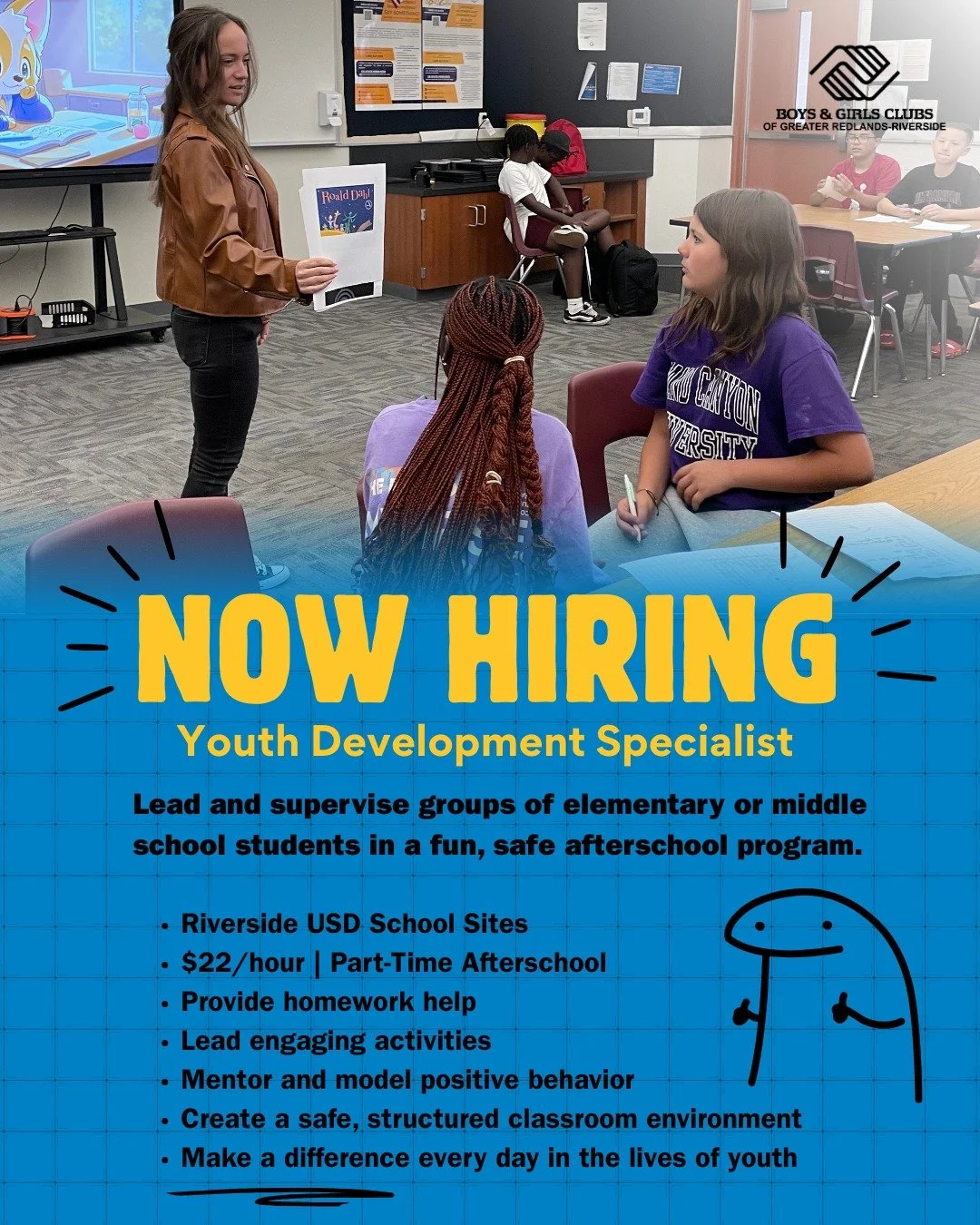Hiring Event | Join Our Team! Looking for meaningful, purpose-driven work? We&rsquo;re hiring Youth Development Specialists to support students at Riverside USD school sites and we&rsquo;re making it easy to apply!

📅  Saturday, March 3
⏰  8:00 AM &