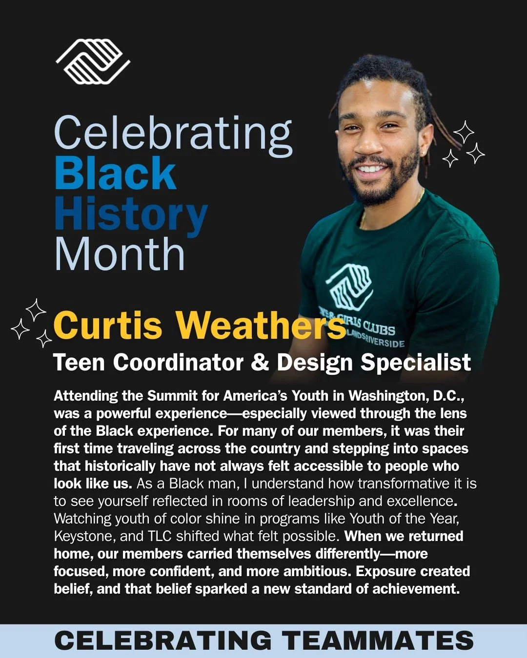 As we conclude Black History Month, we are proud to highlight Curtis Weathers, Teen Coordinator &amp; Design Specialist, whose leadership continues to expand what feels possible for our youth.

As a Black man and Club alum, Curtis understands firstha