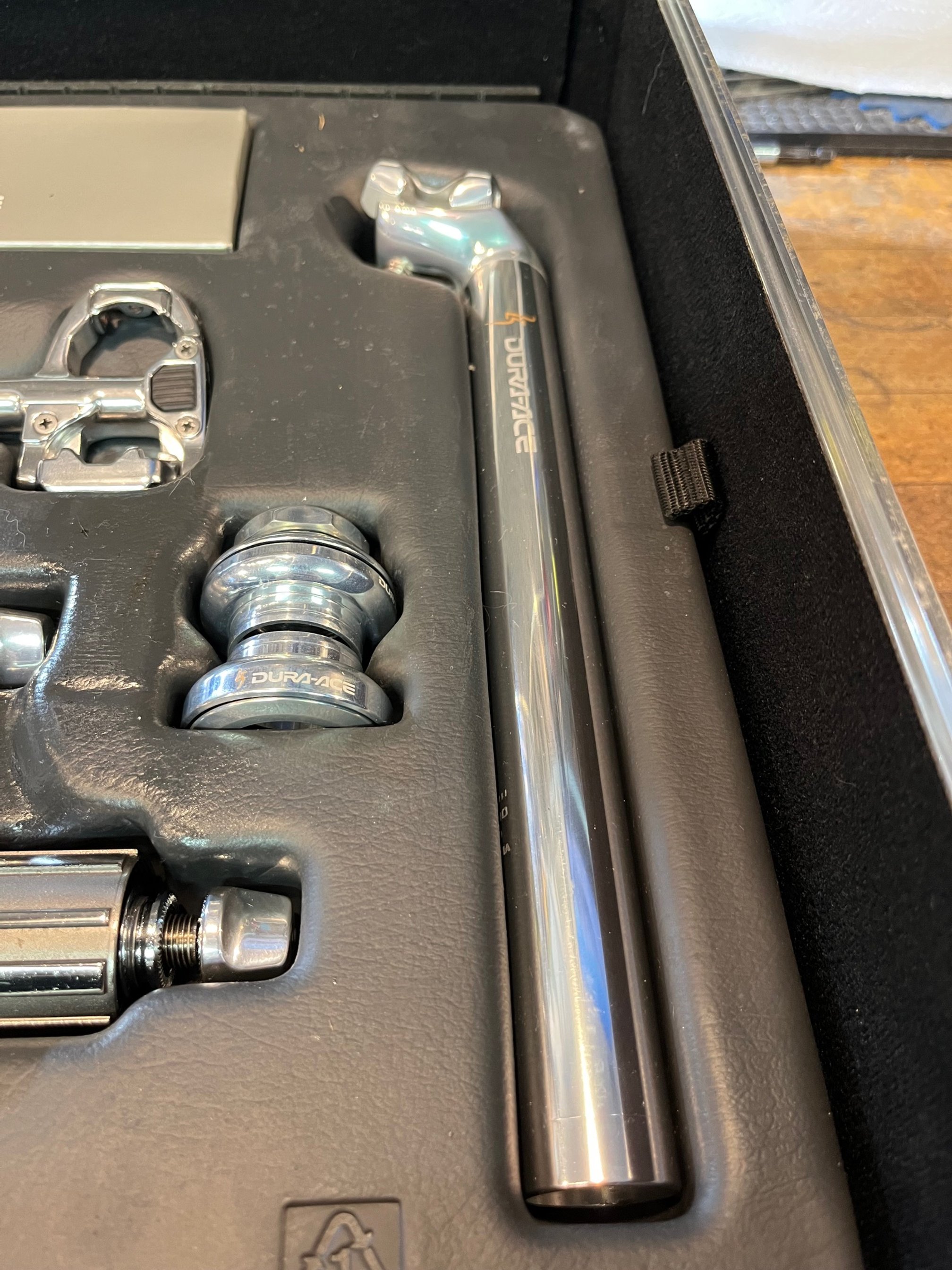 Photo of the New Old Stock 25th Anniversary Shimano Dura Ace Groupset for sale