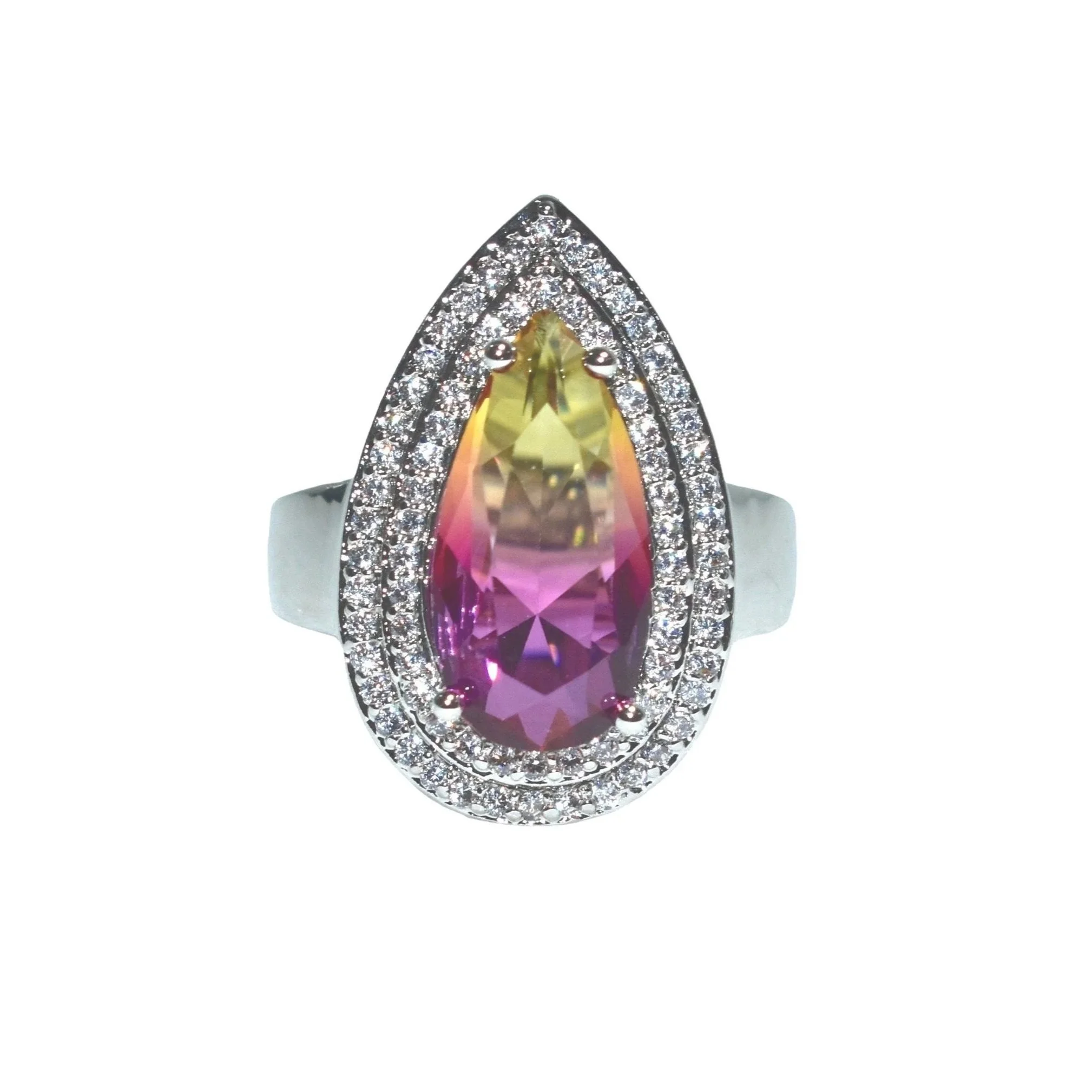 Double Halo Pear Ring