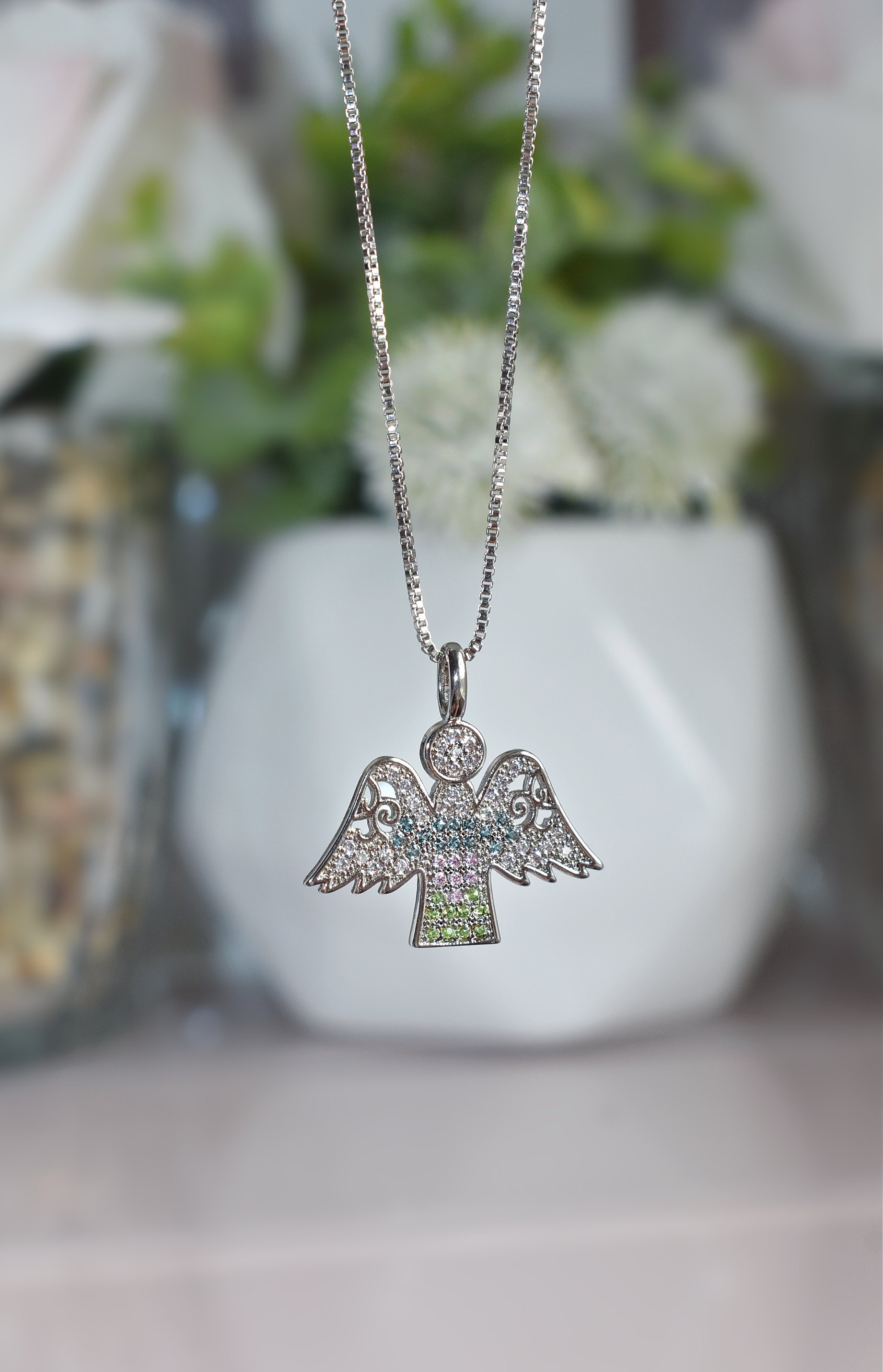 Sterling Guardian Angel Necklace, 18