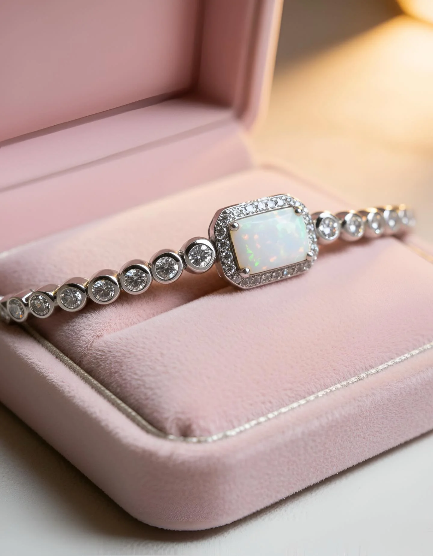 Radiant Opal Tennis Bracelet ✨
Like light resting on your wrist&mdash;iridescent opalite framed with sparkling CZ, set in cool contemporary metals. Elegant for everyday, luminous for special moments.
From our Radiant Nouveau Collection, this piece re