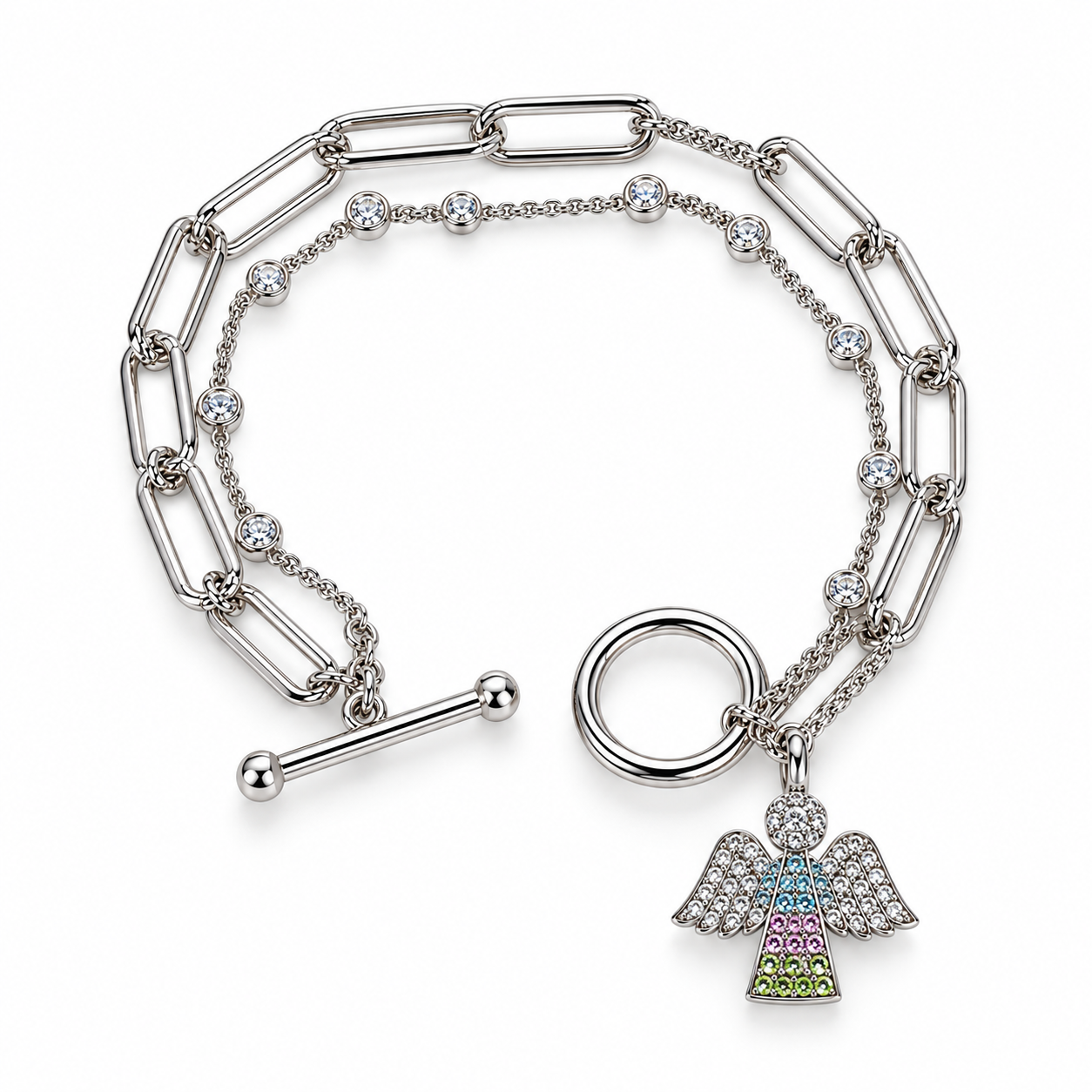 Silver Paperclip Bracelet with Angel Charm.png