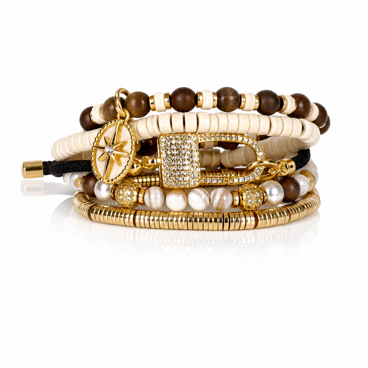 Ivory Compass Pearl Bracelet Stack