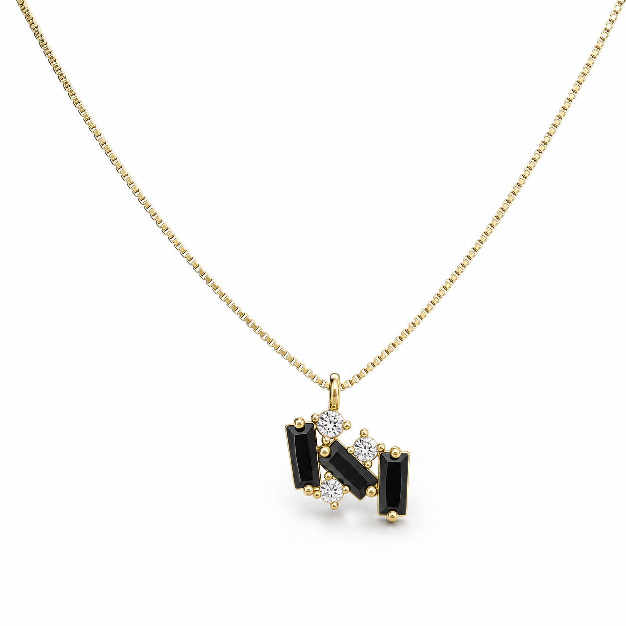Black Baguette Cluster Necklace