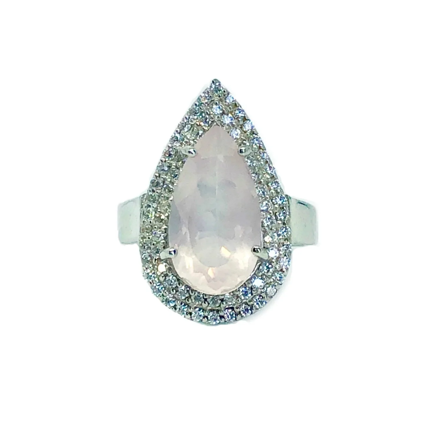 Double Halo Pear Ring- Rose Quartz