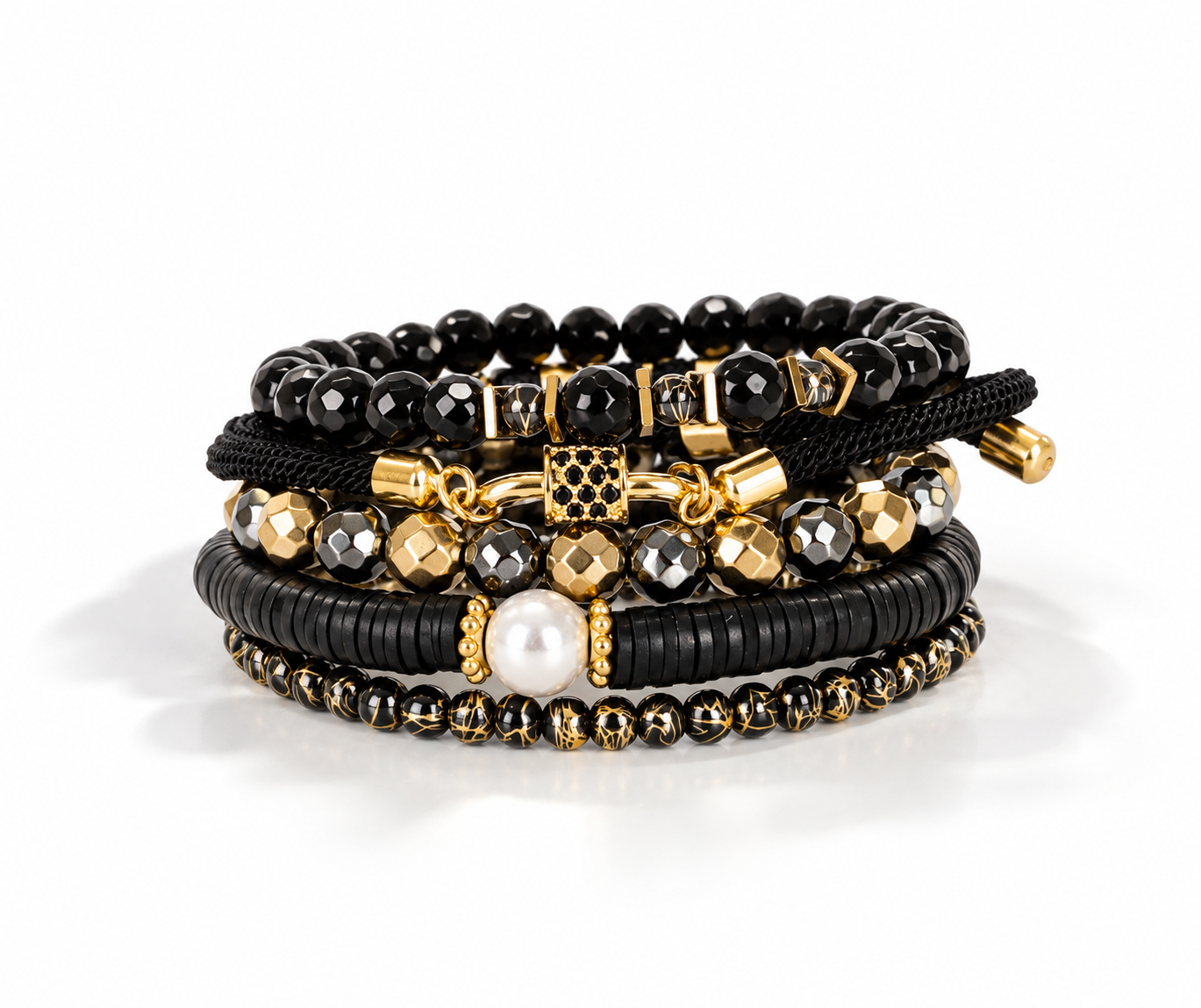 Black Crown Pearl Bracelet Stack