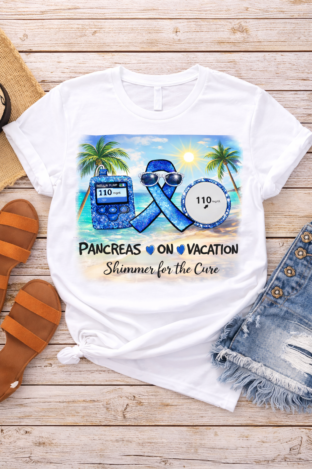 Shimmer For The Cure-  Pancreas on Vacation #2 T-Shirt