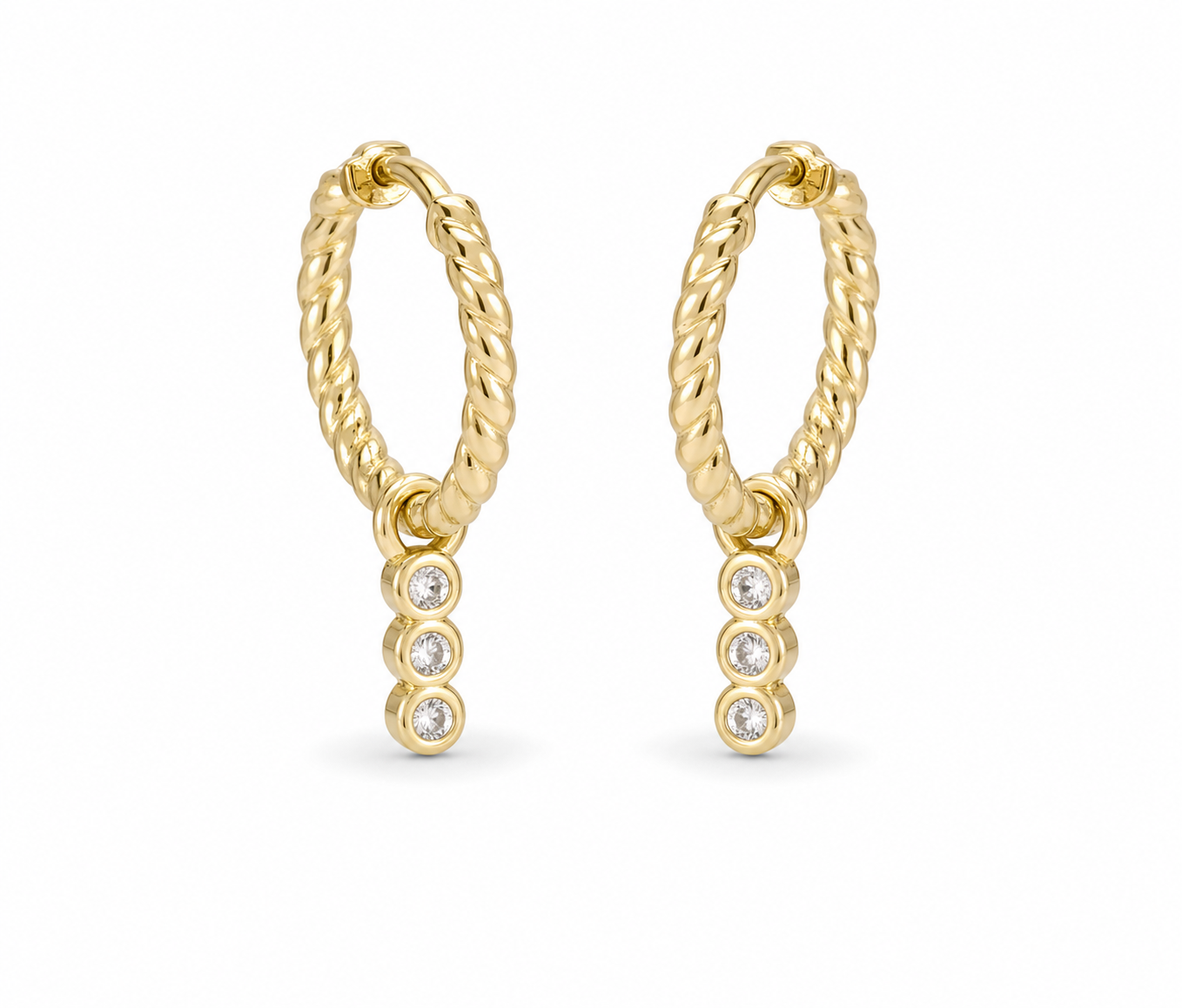 Triple Stone Drop Hoops