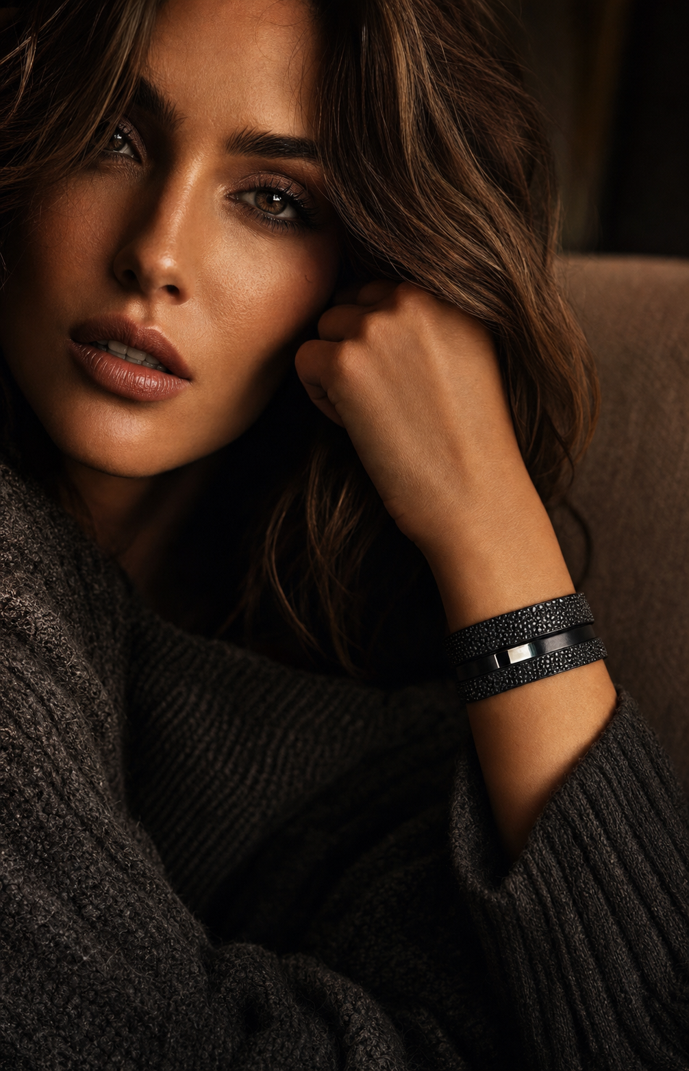 Black Shagreen & Patent Leather Cuff
