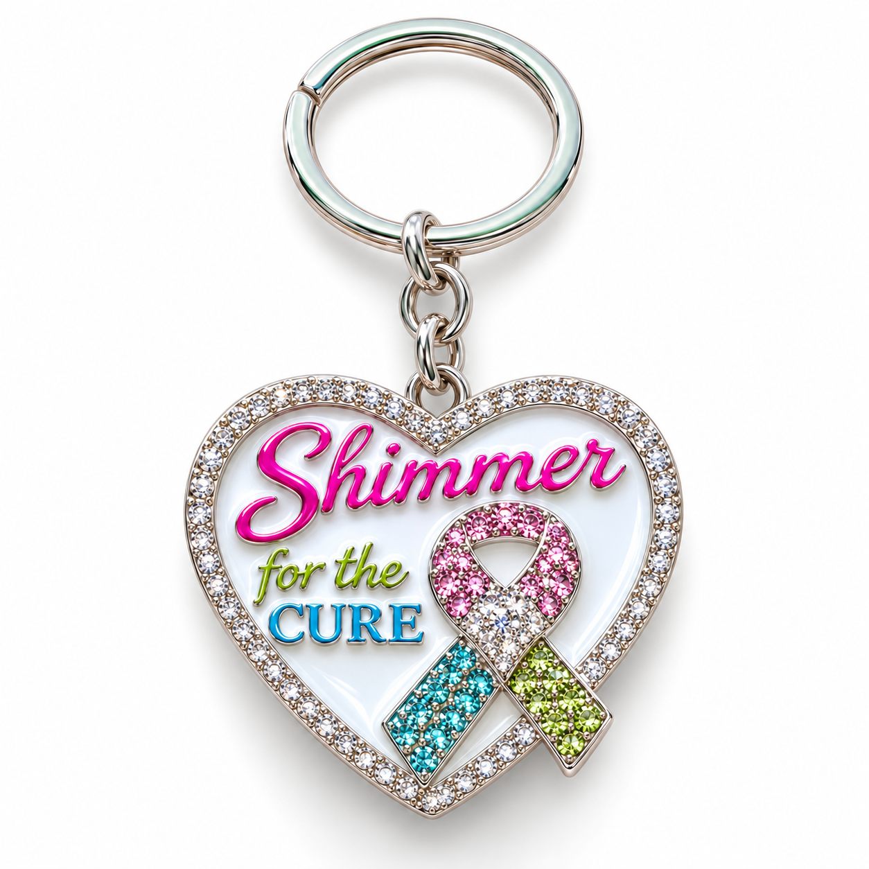 Shimmer for the Cure MBC CZ Key Ring Charm / Purse Charm