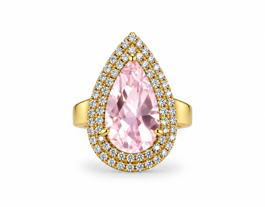 Double Halo Pear Ring