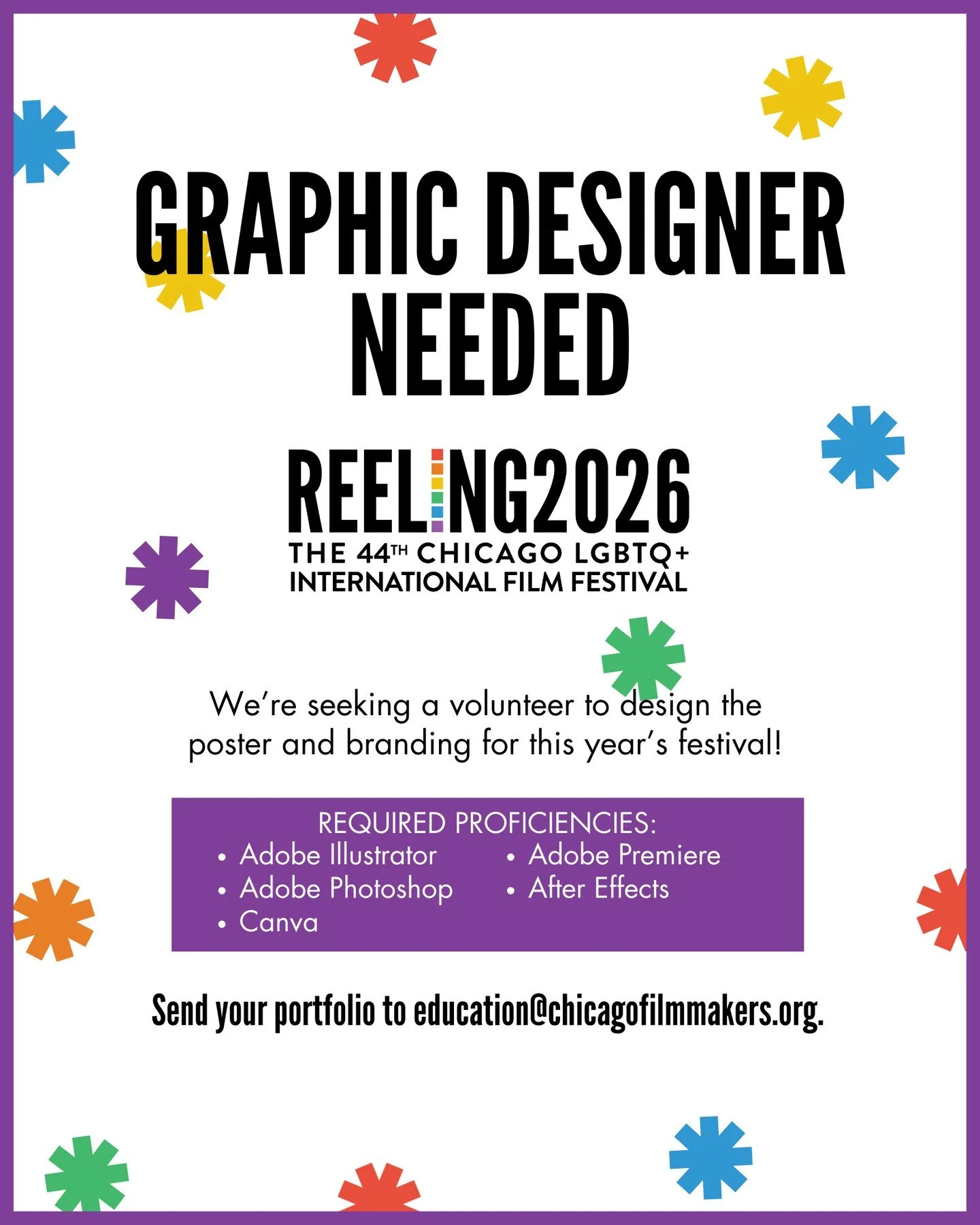 Are you a graphic designer looking to enhance your portfolio? Apply to join the Reeling team as our graphic designer for 2026! 🌈⁠
⁠
We&rsquo;re looking for a volunteer to design the festival&rsquo;s main graphic theme, which will be used for our web