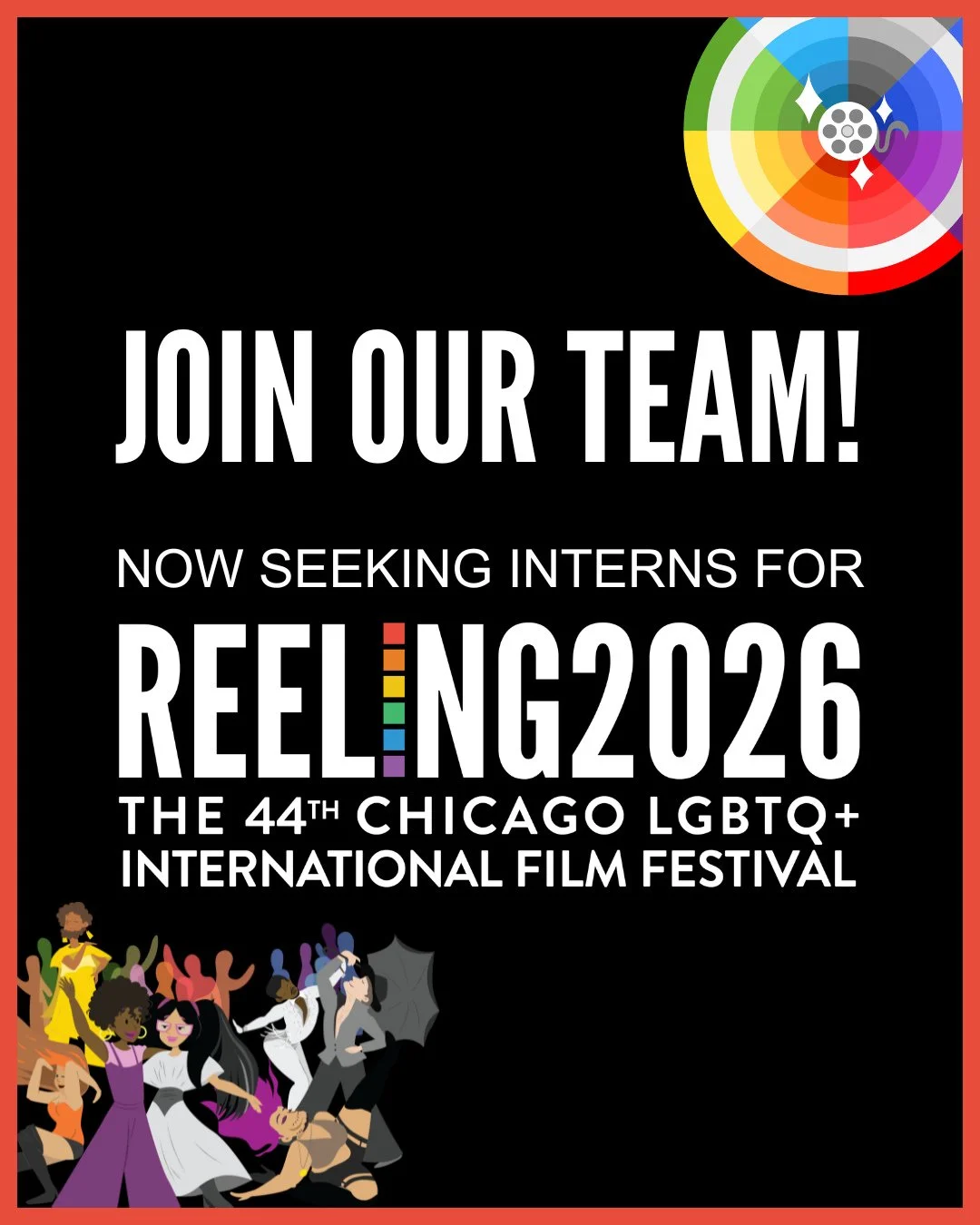 Looking to get involved in this year's festival? Join our team as a Reeling Film Festival Intern or Graphic Design Intern this summer! 🌈⁠
⁠
Our interns play an integral part in the planning and execution of Reeling. Responsibilities may include outr