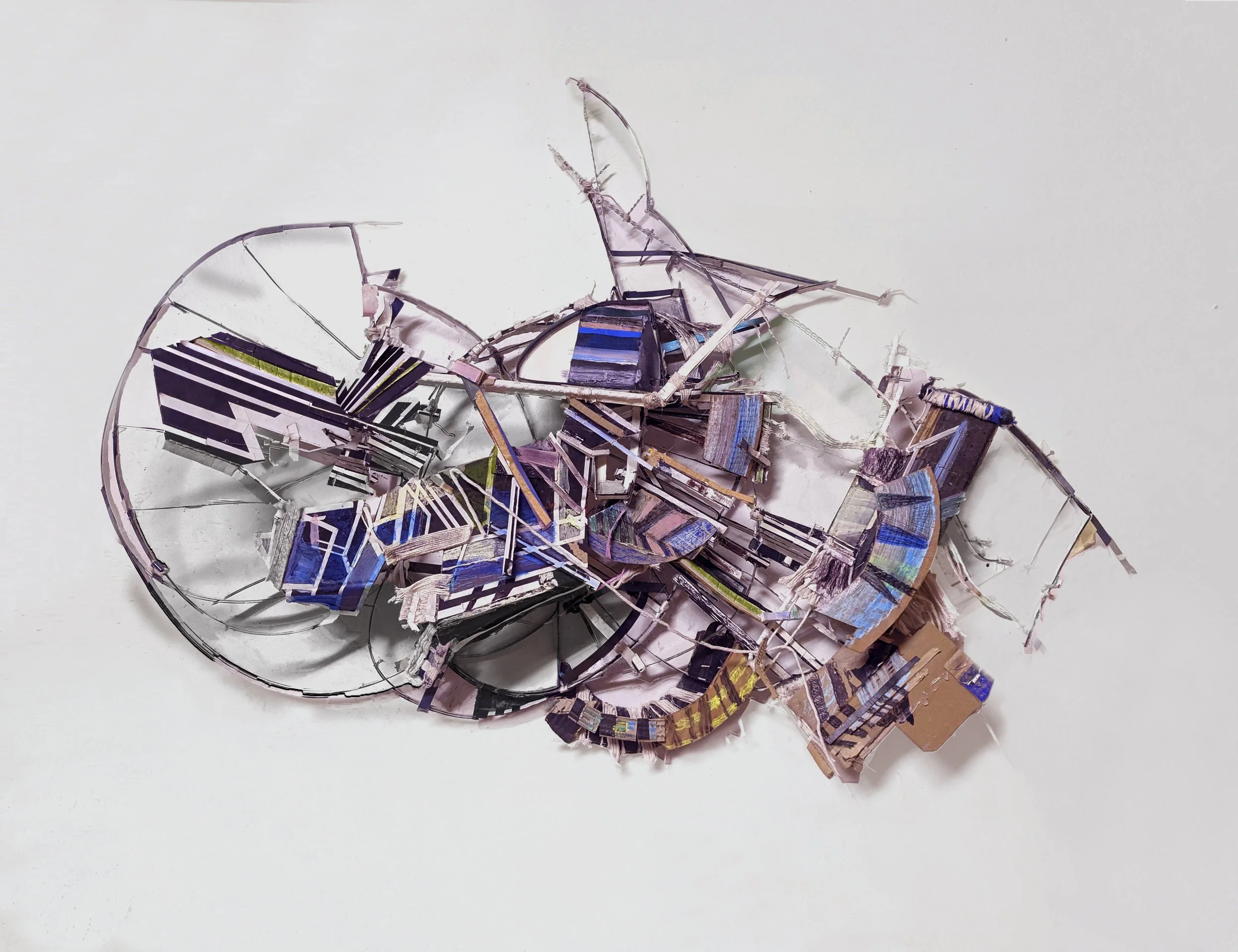   Residue Field , 2025&nbsp; wire, steel strapping, museum board, cardboard, chalk, string 40” h x 30” w x 8” d 