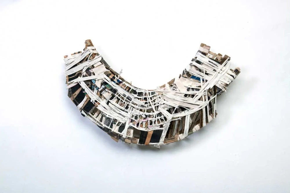   Where I Left The Sky , 2026 cardboard, paint, string 36.5” x 23.5 x 4.5” 