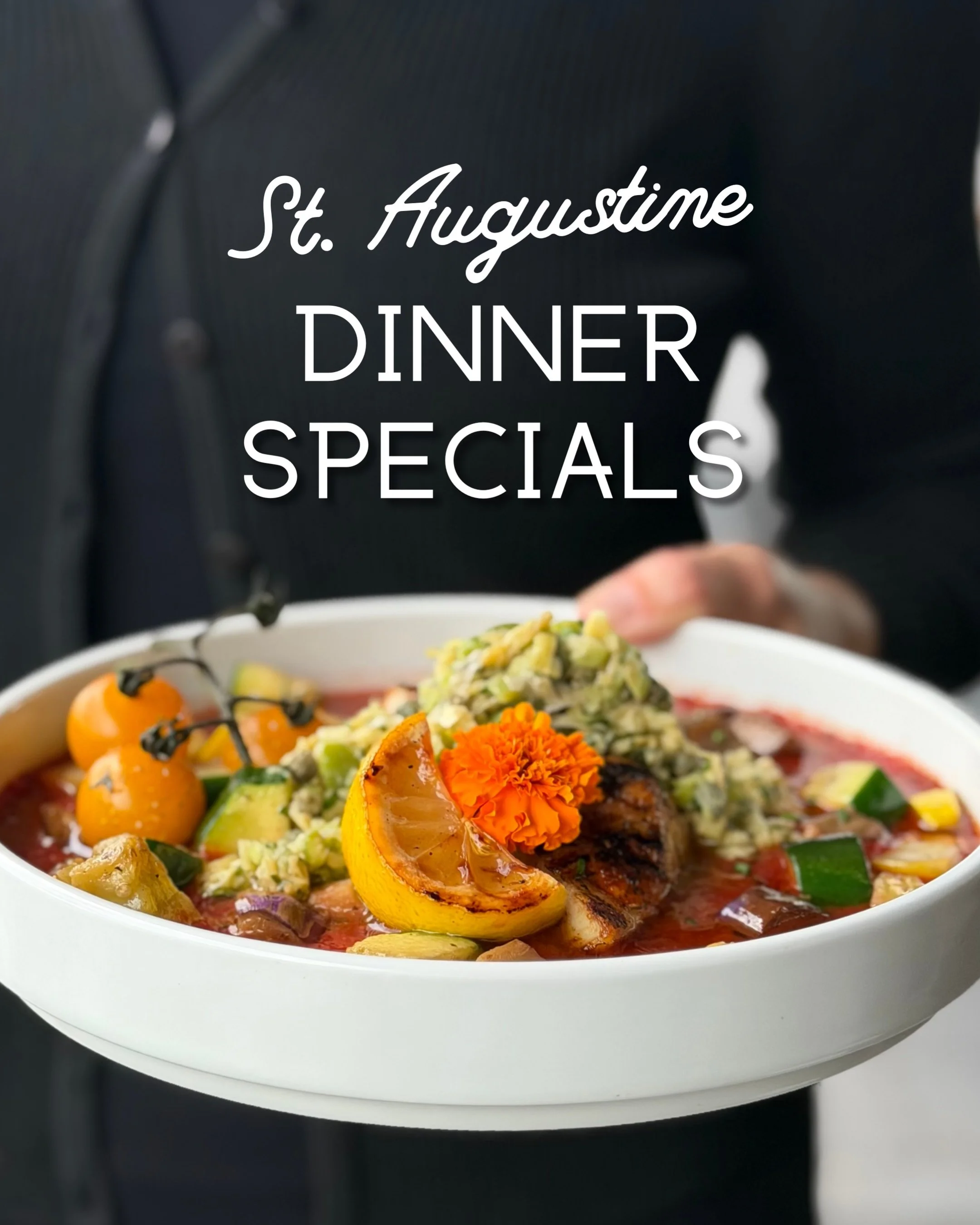 St. Augustine Dinner Specials 🔥

&rarr; Ham Croquettes with Datil Pepper B&eacute;chamel, Aji Amarillo &amp; Sweetie Drop Peppers.

&rarr; Parrilla-grilled fresh catch with deconstructed ratatouille &amp; lemon-infused olive oil.

&rarr; Espresso Cr
