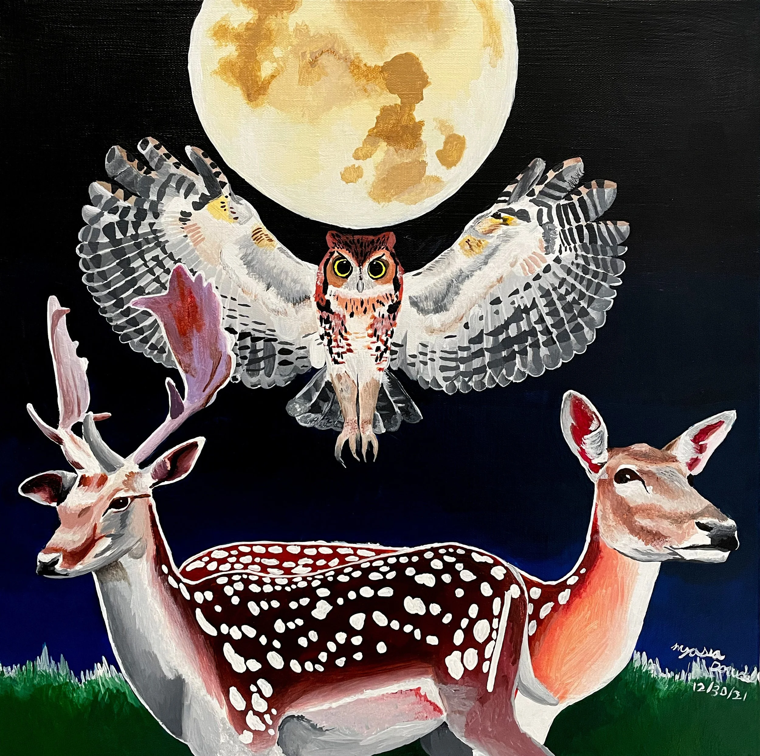 Deer with Owl and Moon, 2021
Acrylic on canvas
20 x 20 in  