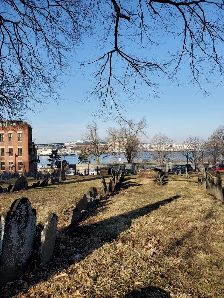 Scenic overlook from Copp's Hill Burying Ground toward Charlestown and the harbor