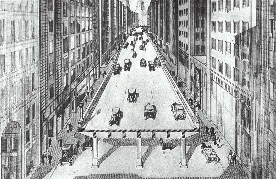 Sketch Drawing of Central Artery Elevated Highway Plan