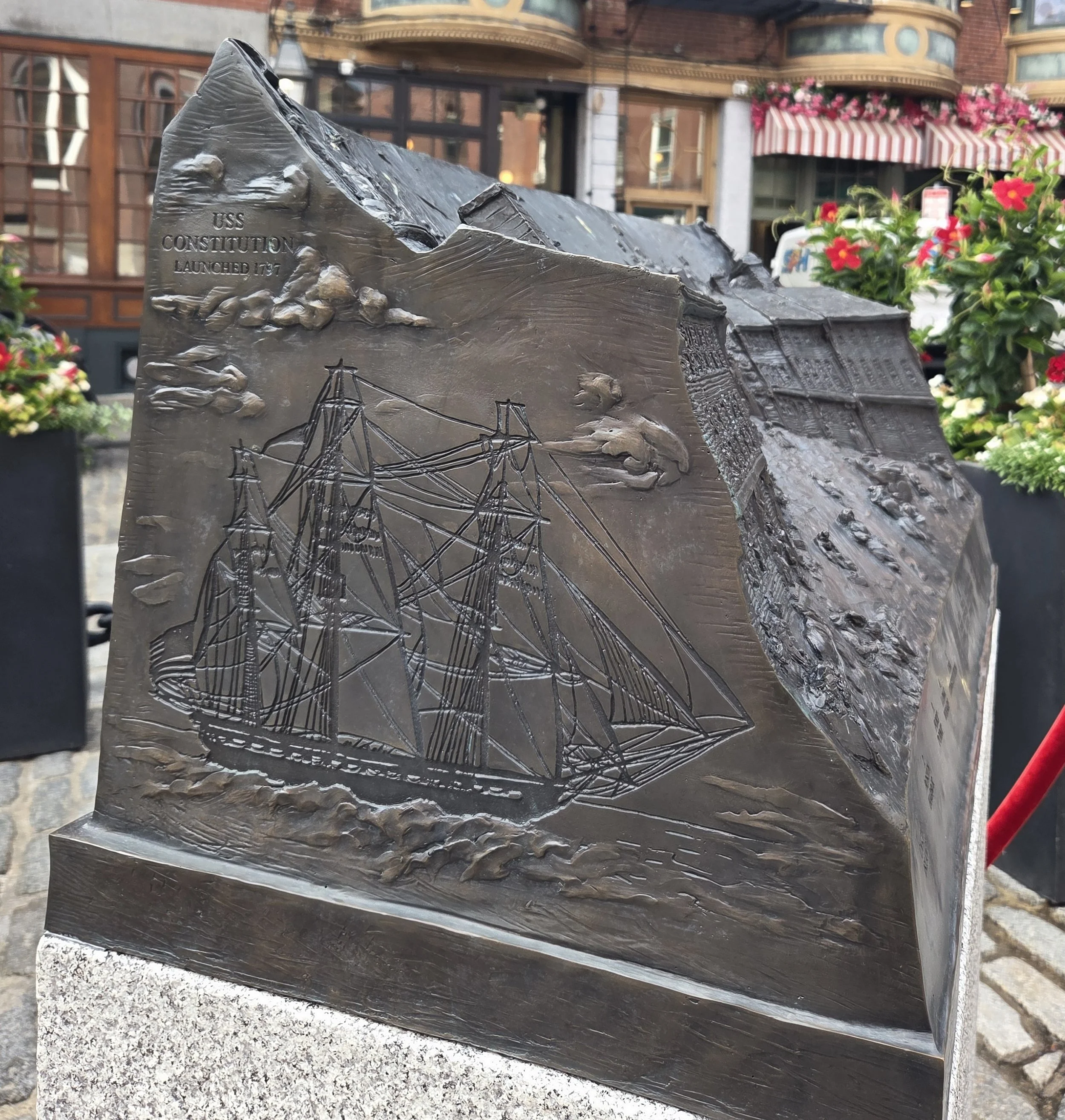 Etching of the warship U.S.S. Constitution