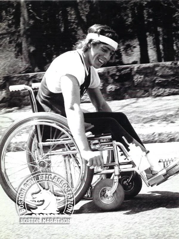 Bob Hall in 1975 in hie heavy wheel-chair for the race