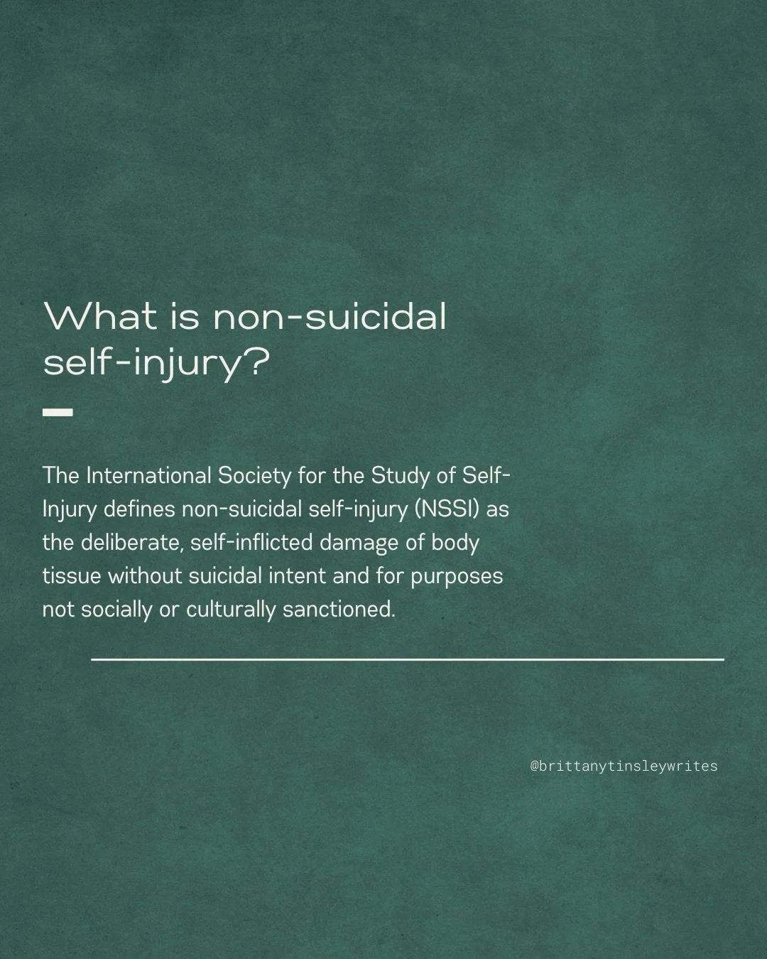 Today is Self-Injury Awareness Day. Here are few fast facts about NSSI and some helpful hints to use if someone you care about tells you they&rsquo;re struggling. 

As ridiculous as it sounds, at fifteen I truly thought self-injury was my brainchild.
