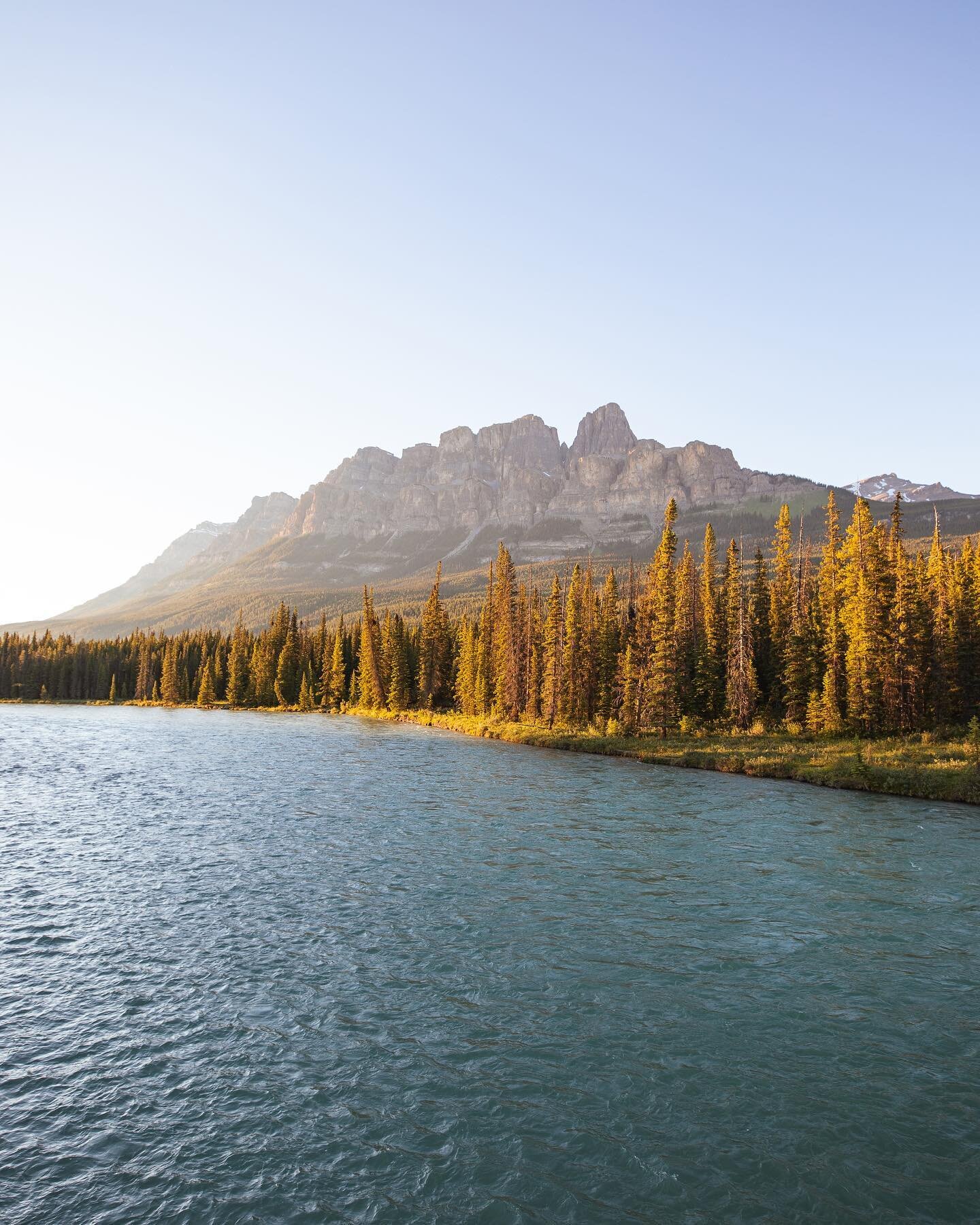 Golden hour on the rivers edge. A prime spot for our last sunset in Banff National Park 🇨🇦