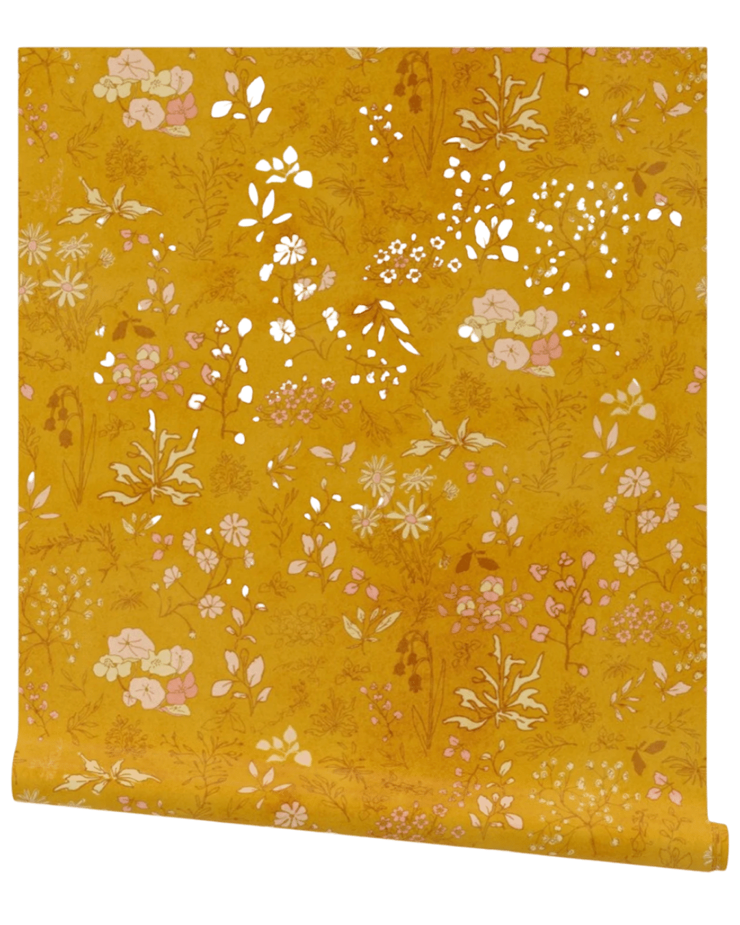 Retro Flower Wallpaper in Mustard Vintage