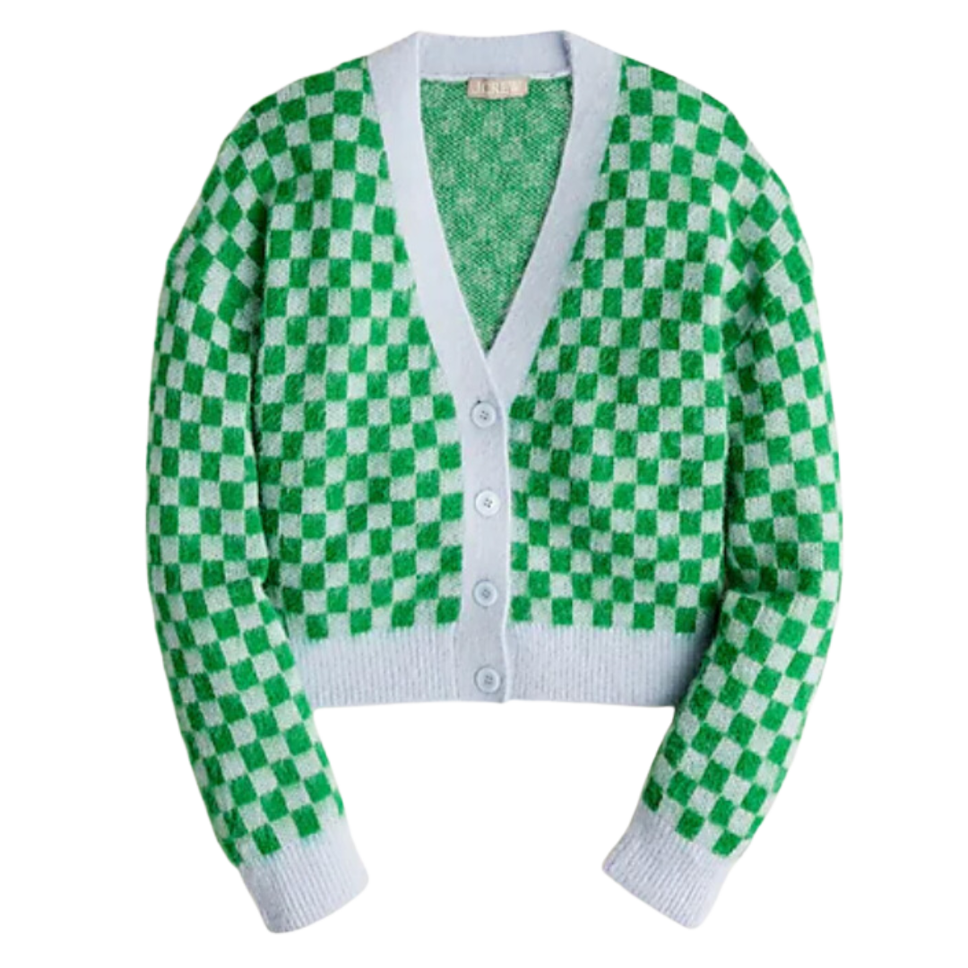 Checkered V-neck Cardigan - $110.00