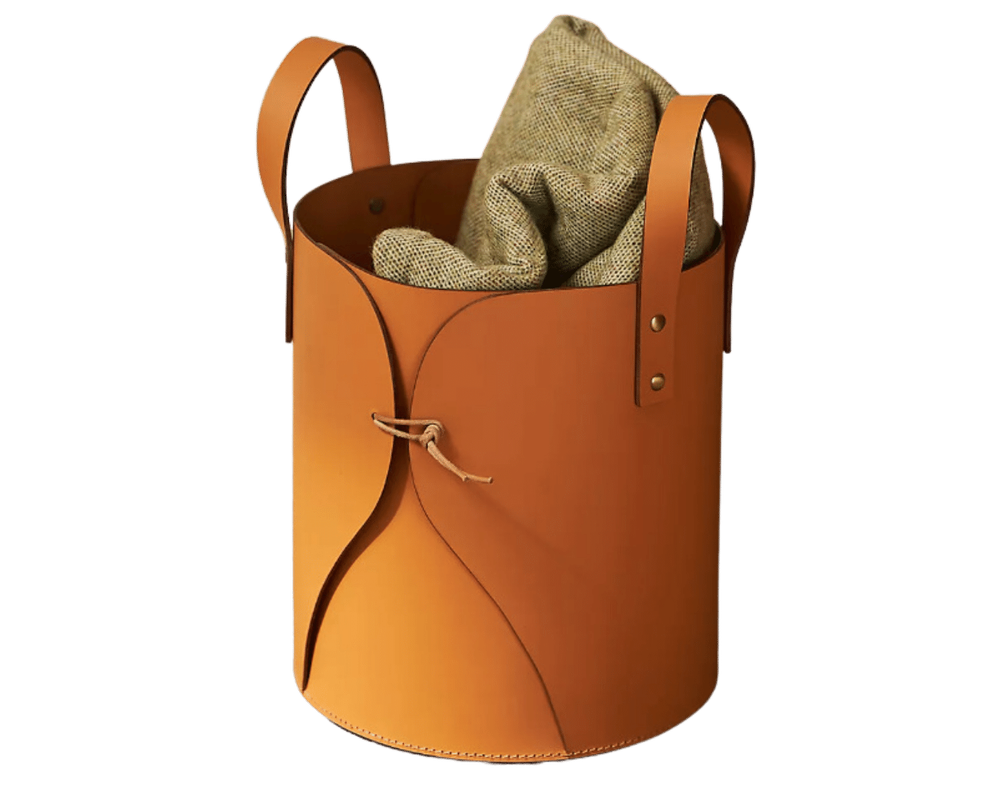 Folding Leather Basket, Cylinder