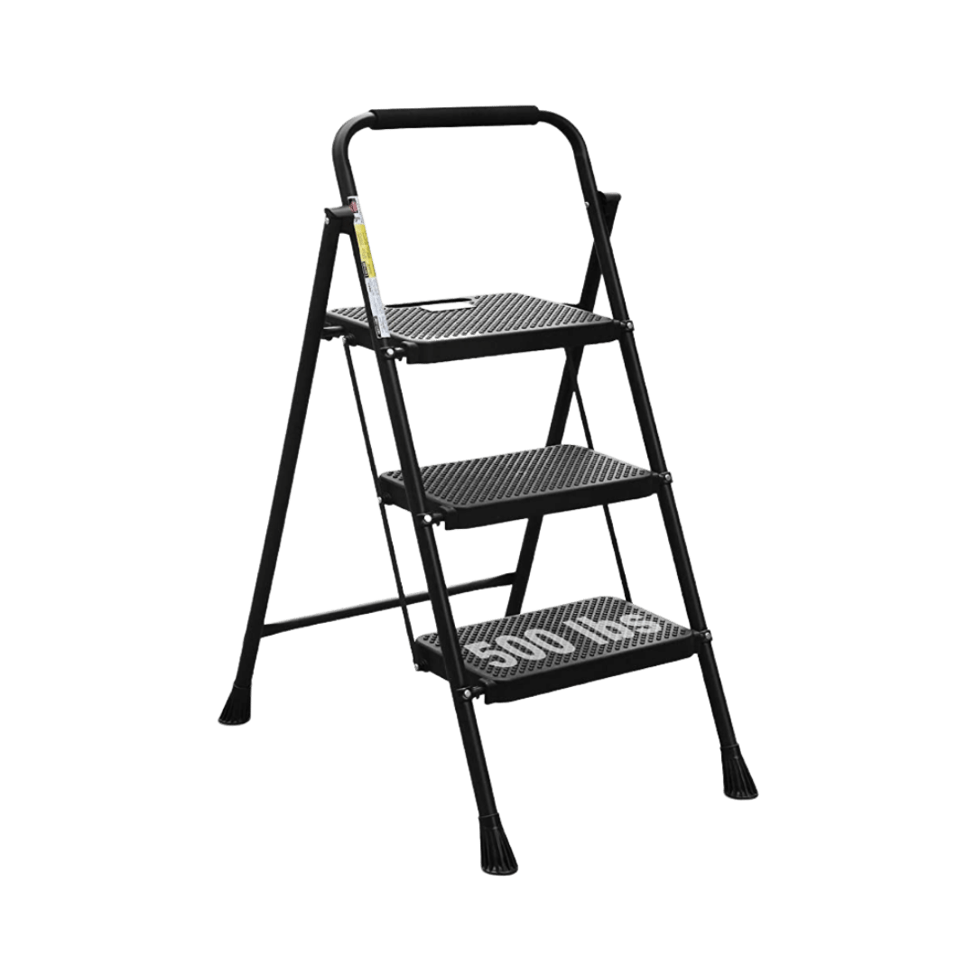 Folding Step Stool with Wide Anti-Slip Pedal, 500lbs Sturdy Steel Ladder, Convenient Handgrip,