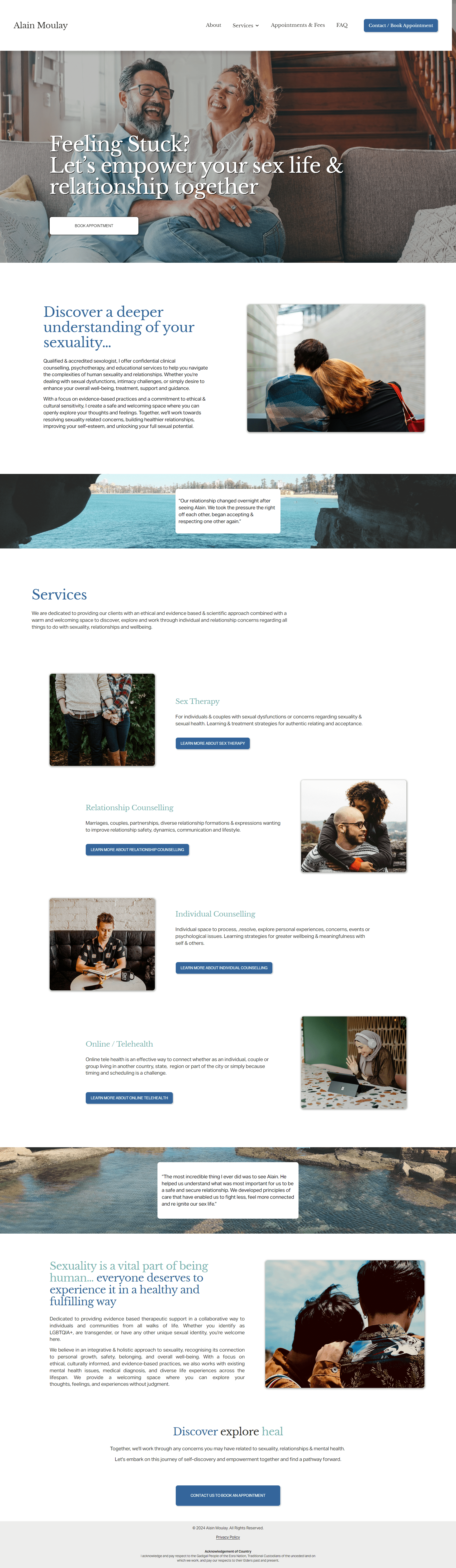 Screenshot of the Alain Moulay accredited sexologist and psychotherapy services website, designed by Hot Lizard Designs.