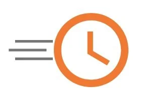 orange clockface with grey speed marks to the left to show fast response time