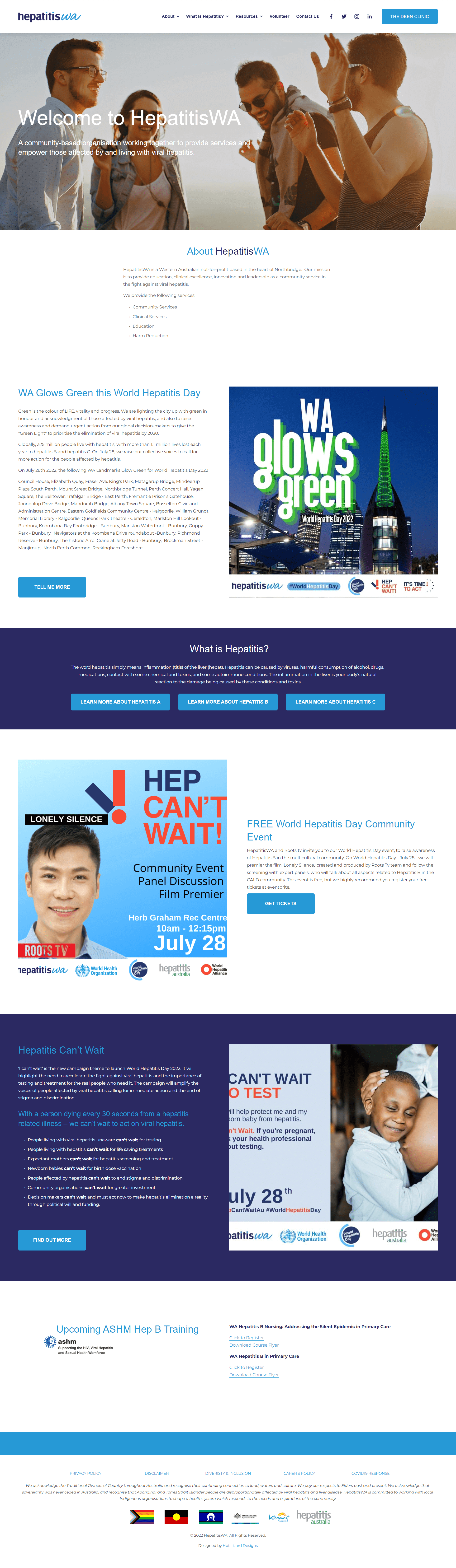 Screenshot of the Hepatitis WA non-profit health organisation website in Perth, custom Squarespace website built by Perth designer Hot Lizard Designs.
