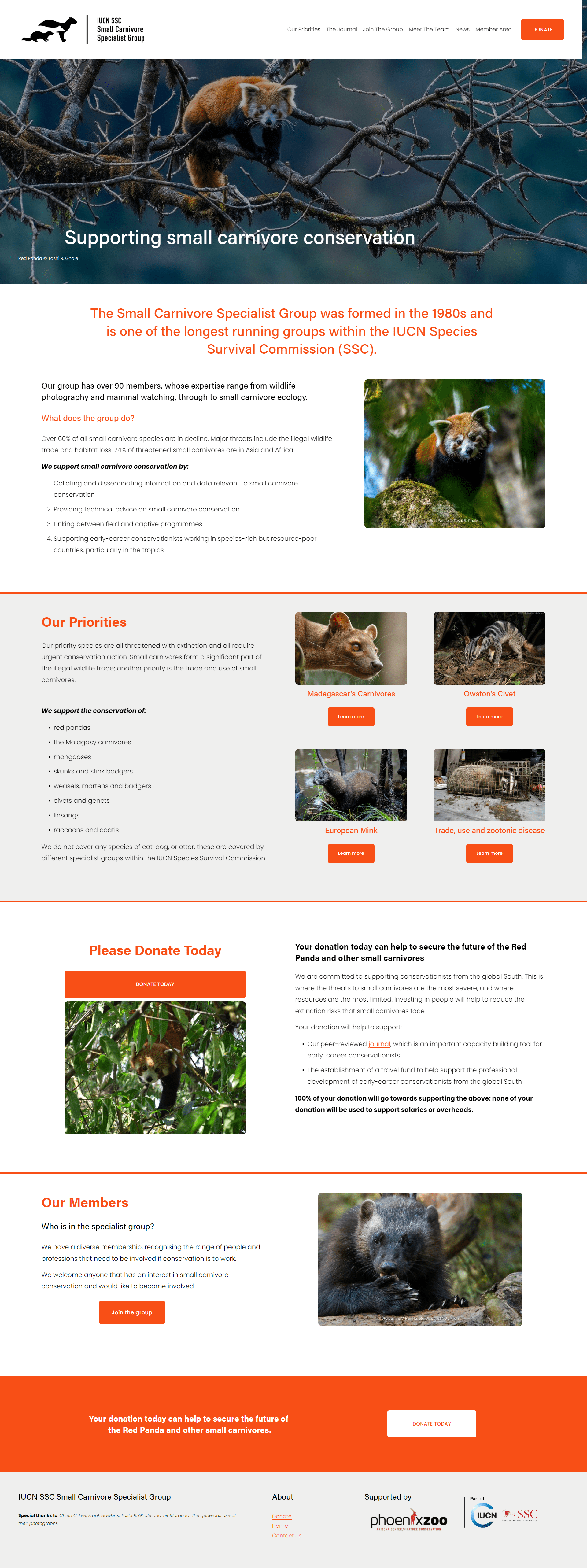 Screenshot of the Small Carnivores Specialist Group IUCN wildlife conservation website, Squarespace redesign by Perth Squarespace specialist Hot Lizard Designs.