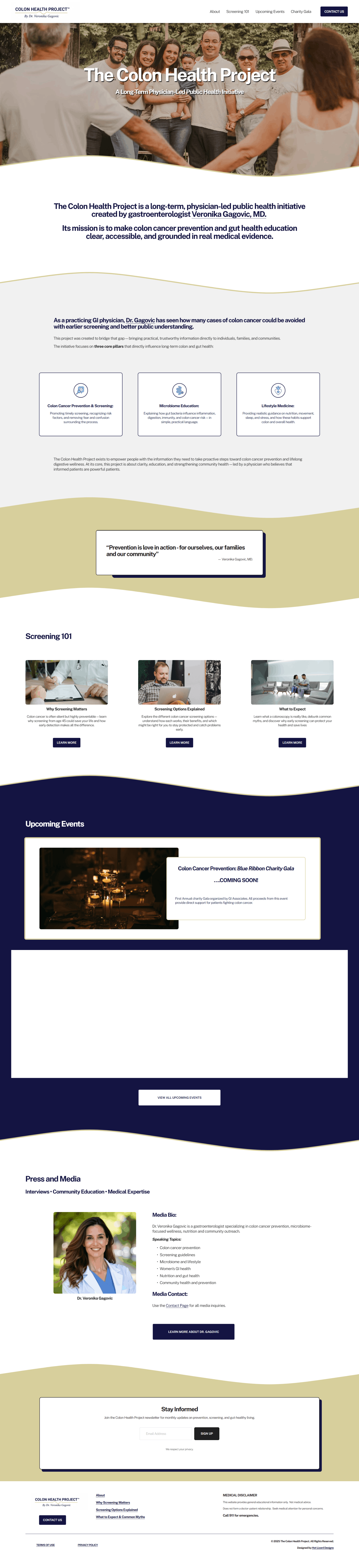 Screenshot of the Colon Health Project physician-led public health initiative website in Wisconsin, designed by Hot Lizard Designs.