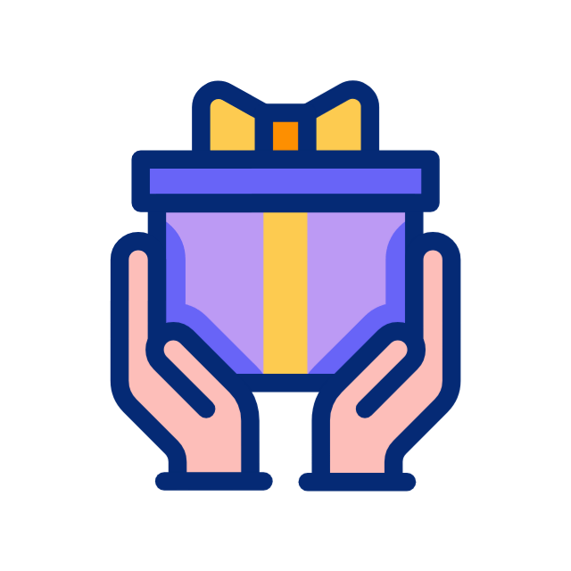 hands holding a gift box with lid that lifts off animated icon