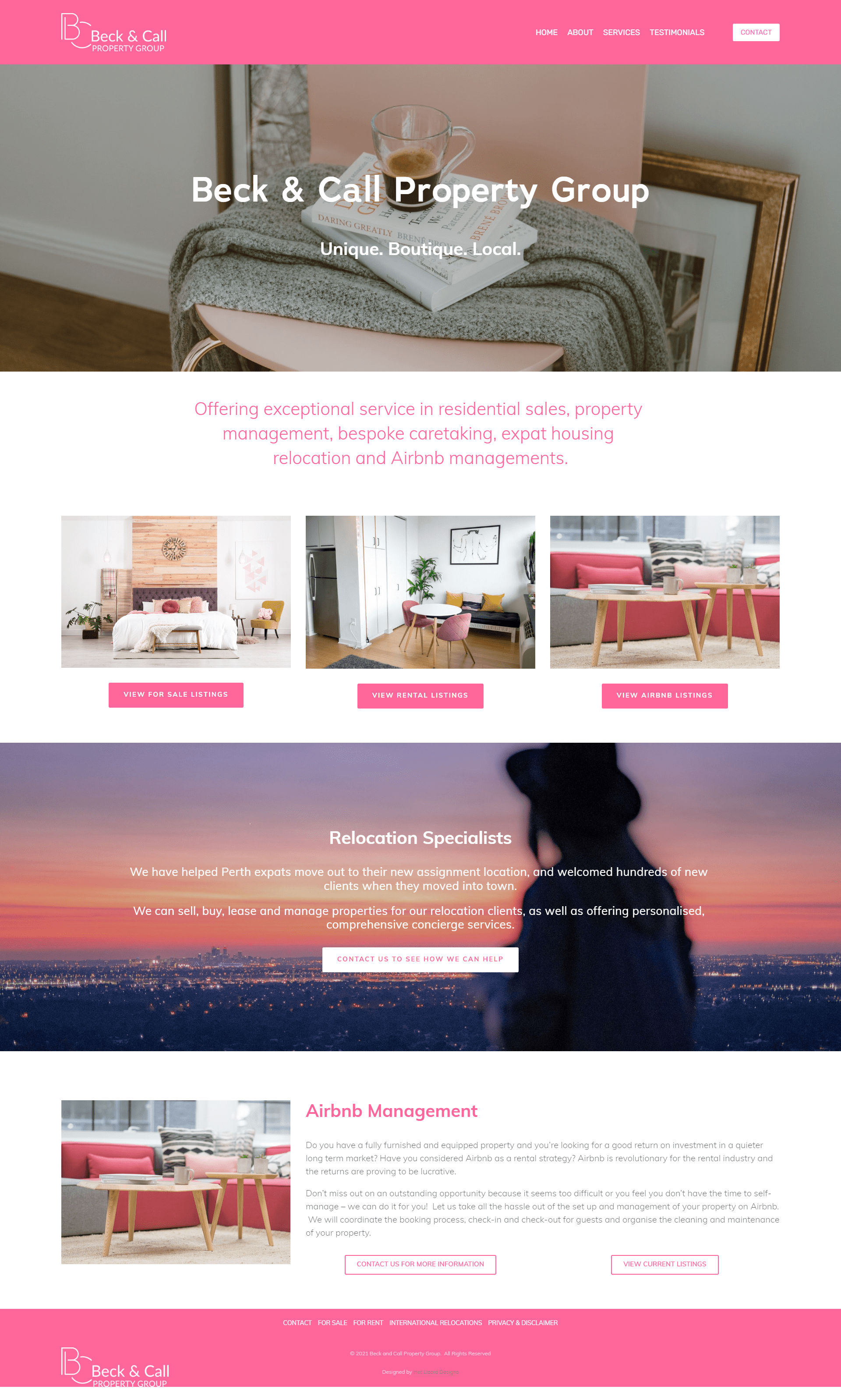 Screenshot of the Beck and Call Property Group residential sales and lettings website in Perth, designed by Perth Squarespace designer Hot Lizard Designs.