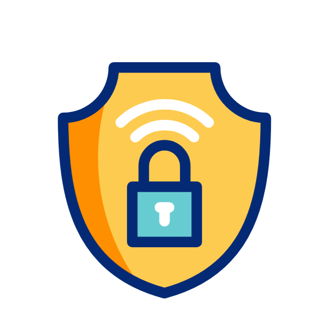 Shield with a padlock and Wi-Fi signal indicating cybersecurity or wireless security.
