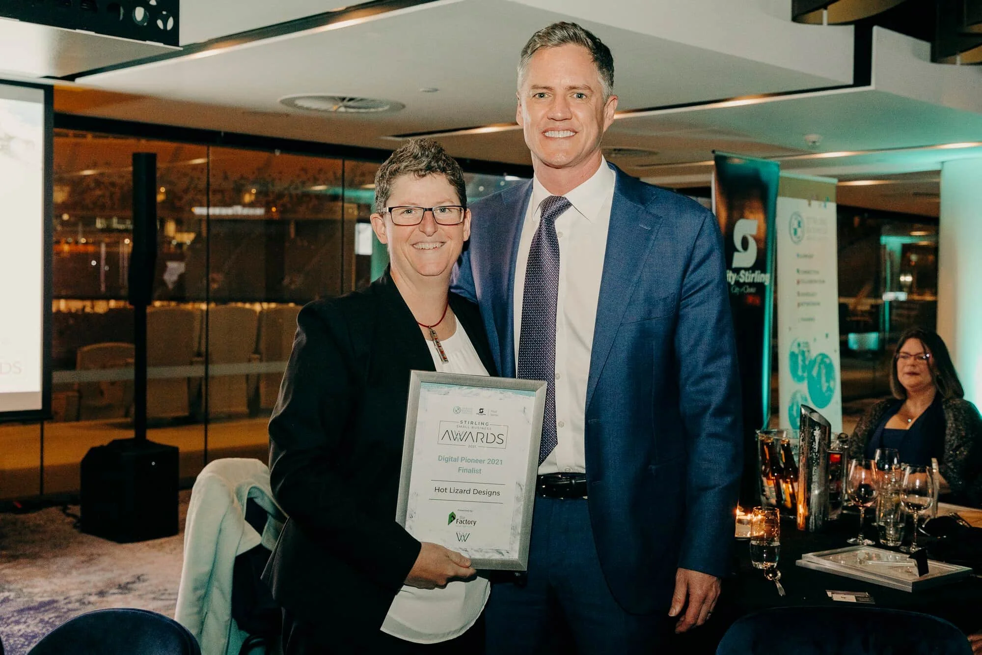 Kati pictured with MC for the evening 7 News presenter Tim McMillan