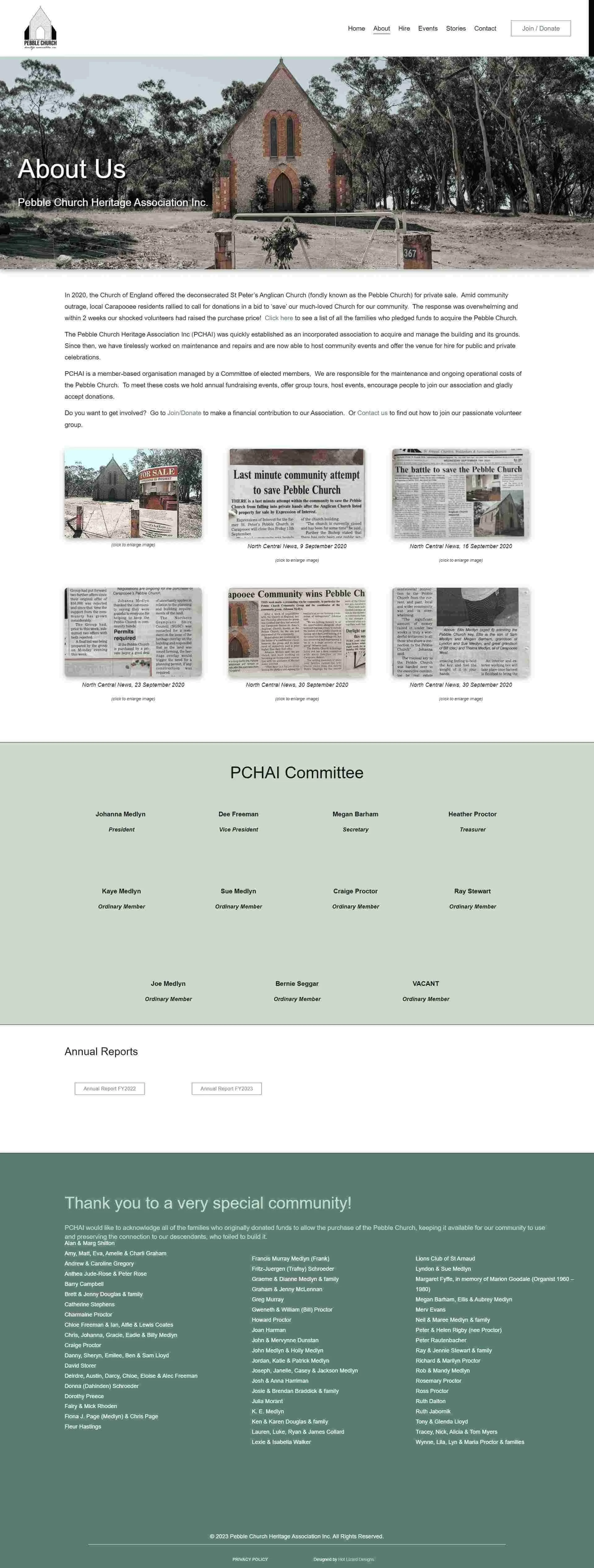 about page screen capture for pebble church website